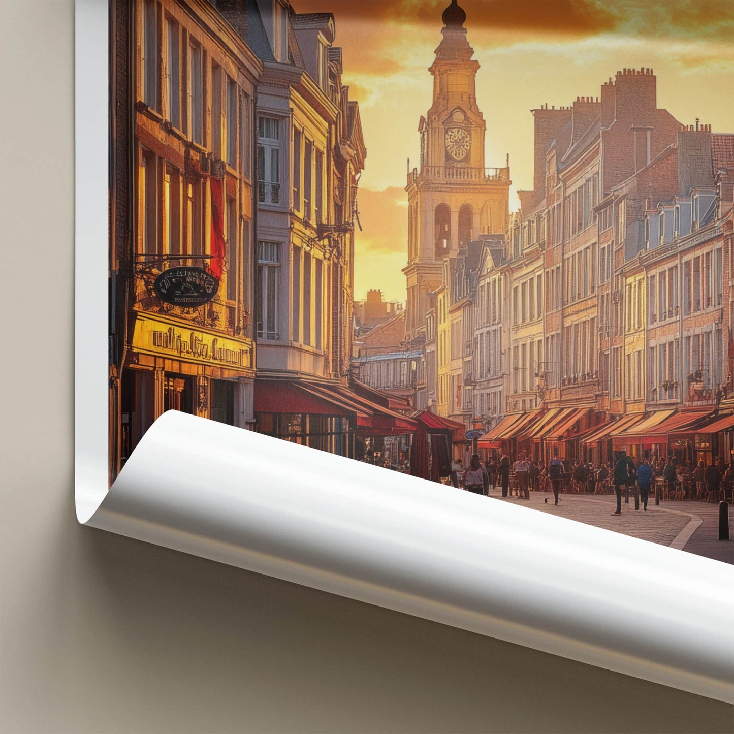 Lille Poster - France Framed Print - Sunset Cobblestone Street Lounge Decor