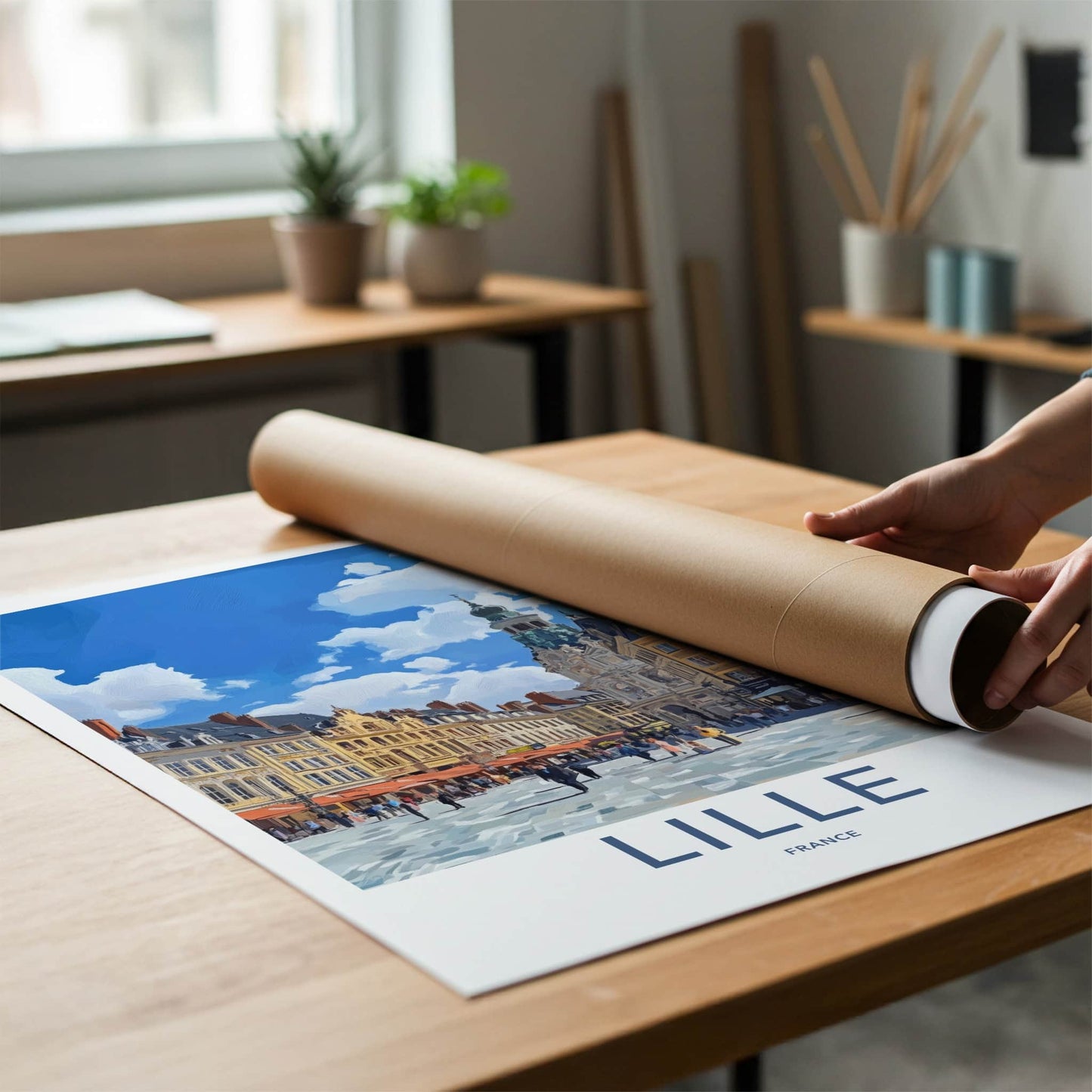 Lille Poster - France Travel Art - Bustling Town Square Home Decor