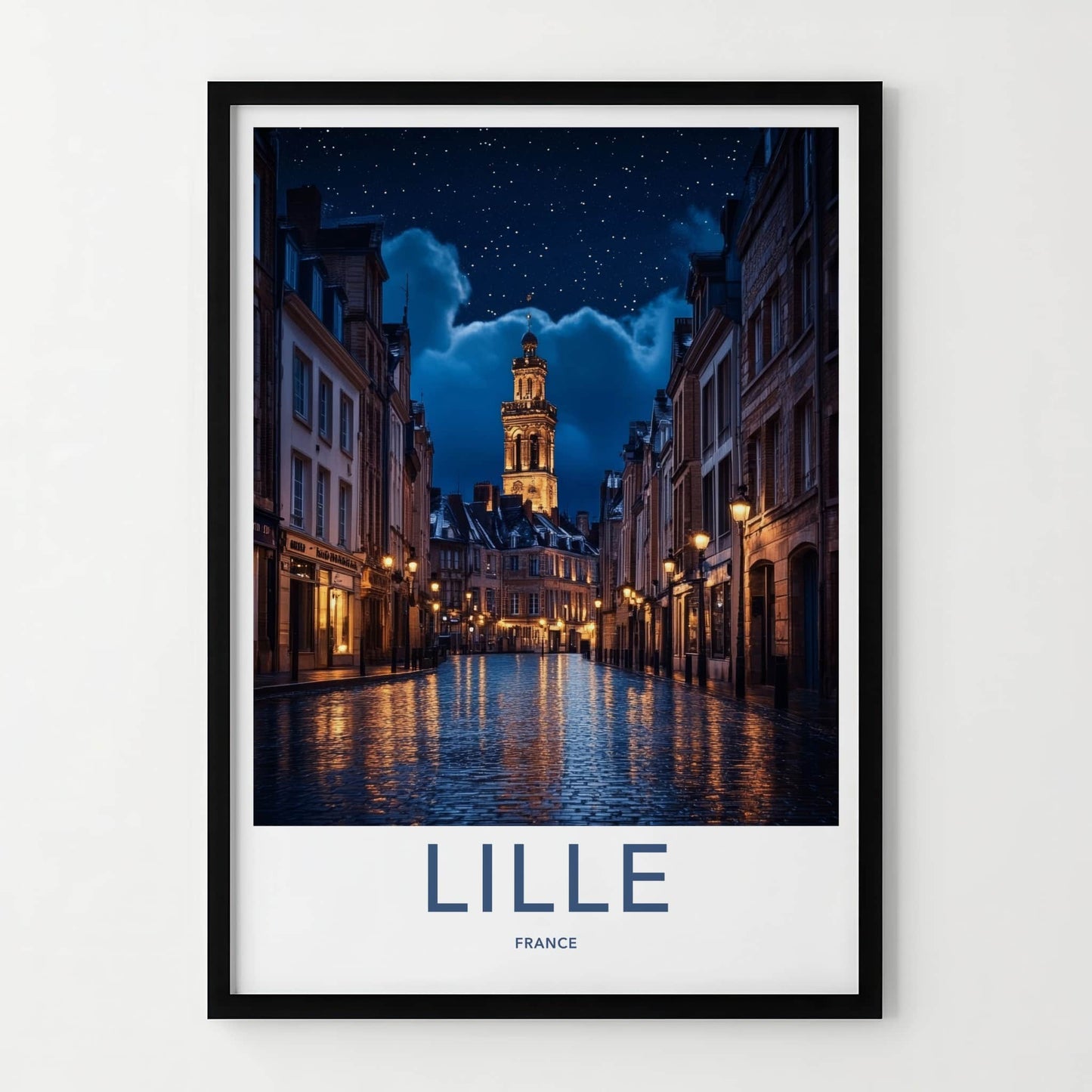 Lille Poster - France Travel Art - Luminous Wet Street Home Decor