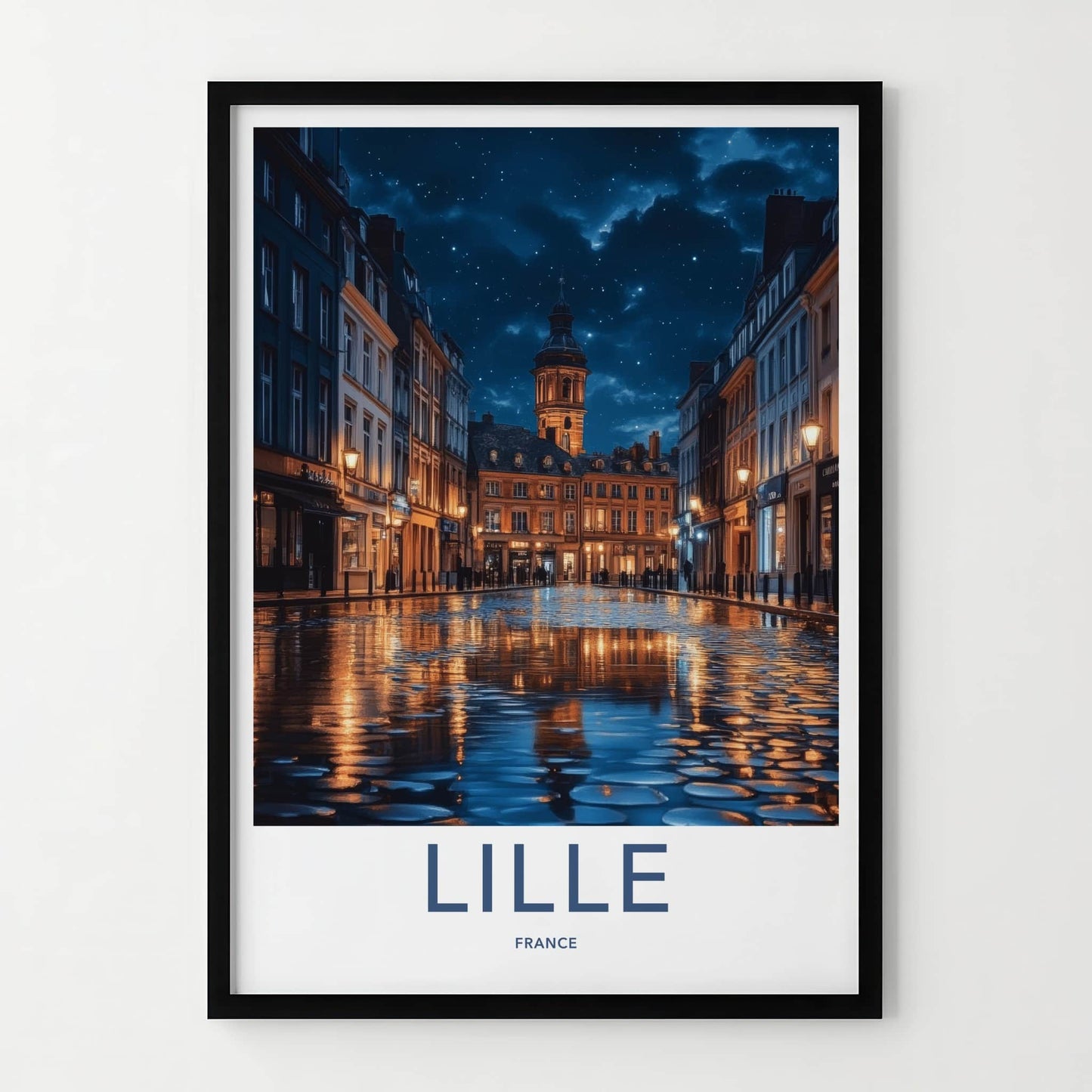 Lille Poster - France Travel Art - Starry Night Reflection Wall Decor
