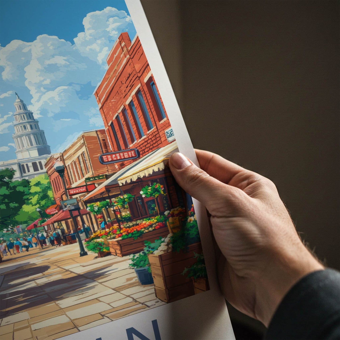 Lincoln Poster - Nebraska Travel Art - Bustling market street Home Decor