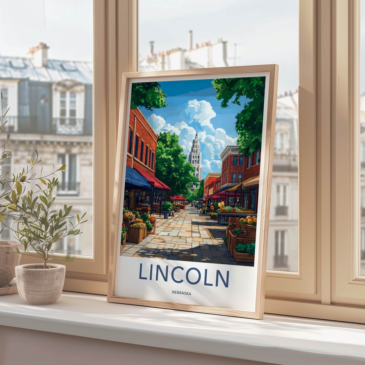 Lincoln Poster - Nebraska Wall Art - Farmers Market Capitol Home Decor
