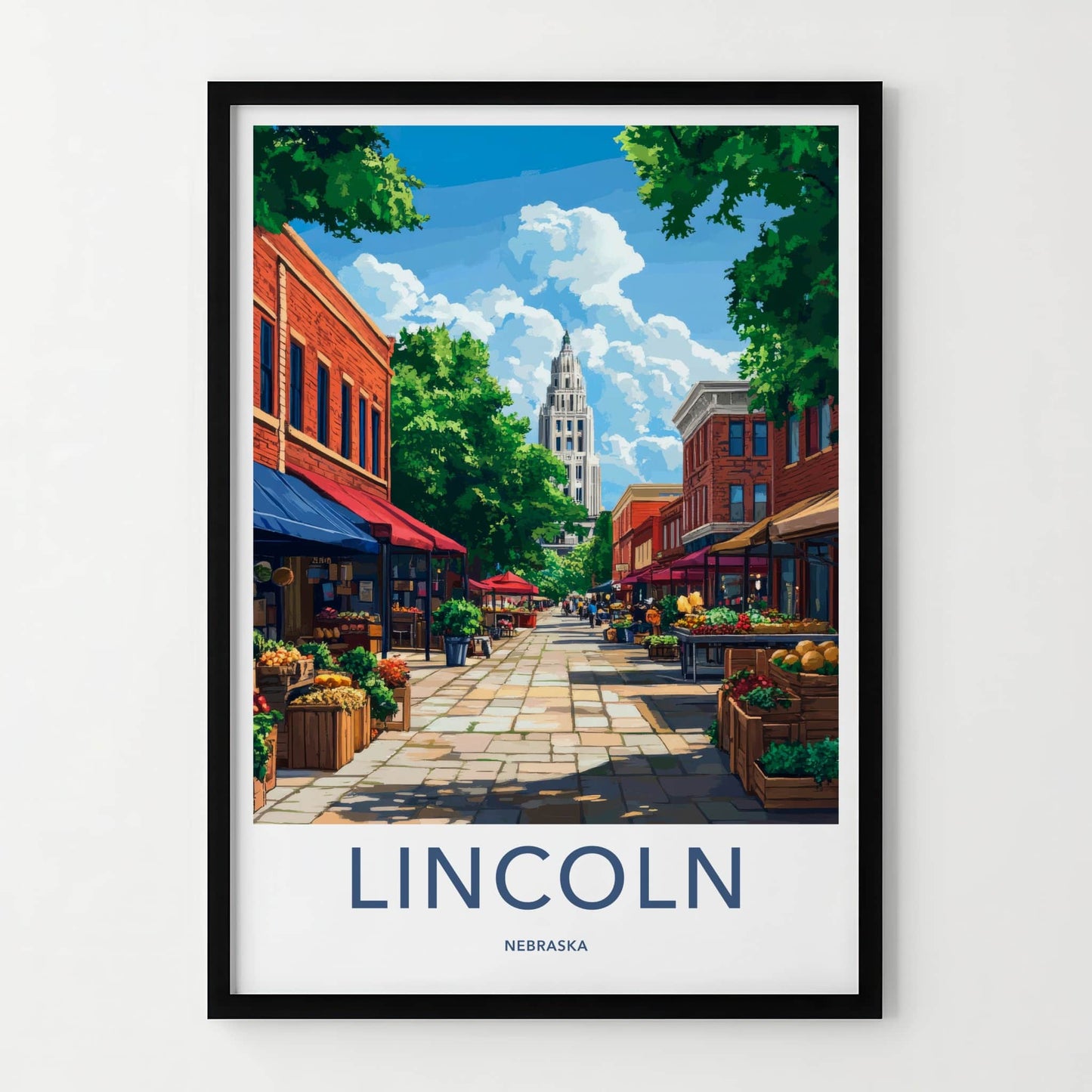 Lincoln Poster - Nebraska Wall Art - Farmers Market Capitol Home Decor