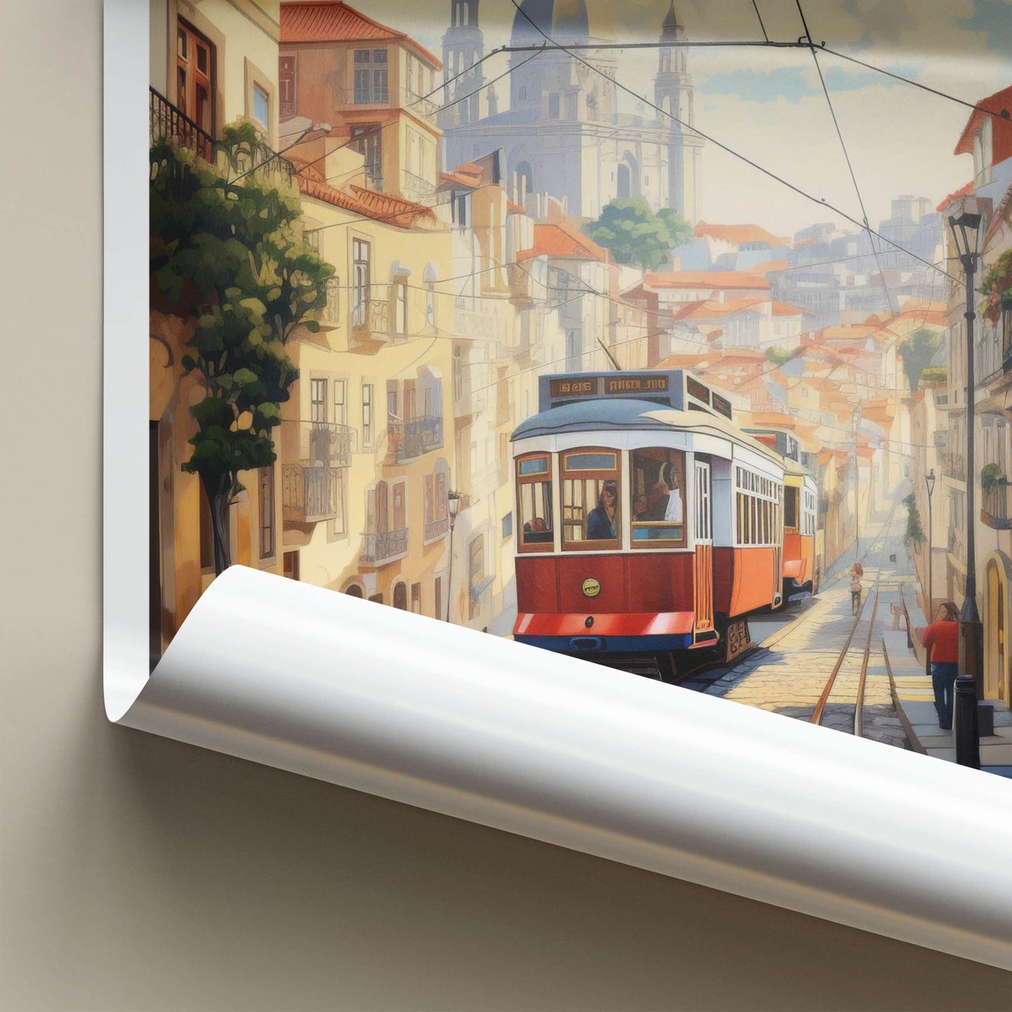 Lisbon Poster - Portugal Travel Art - Cobblestone Tramway View Home Decor