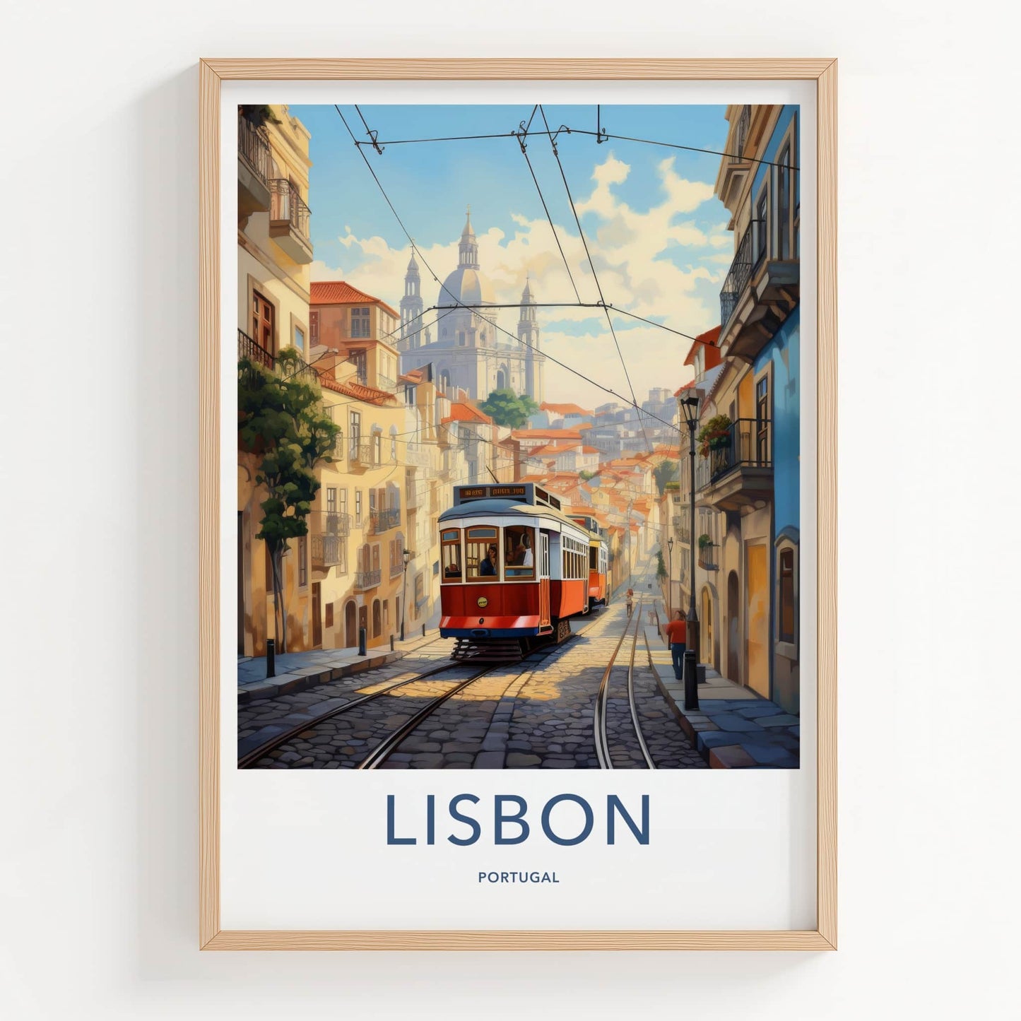Lisbon Poster - Portugal Travel Art - Cobblestone Tramway View Home Decor