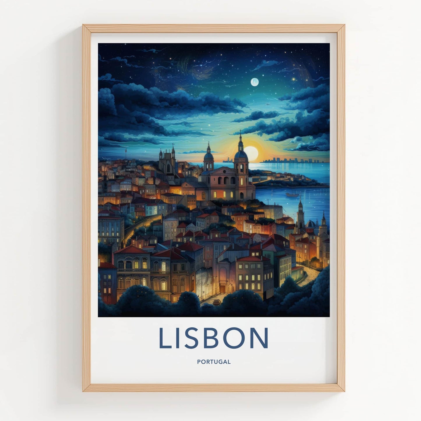 Lisbon Poster - Portugal Travel Art - Dreamy Cityscape Glow Home Decor