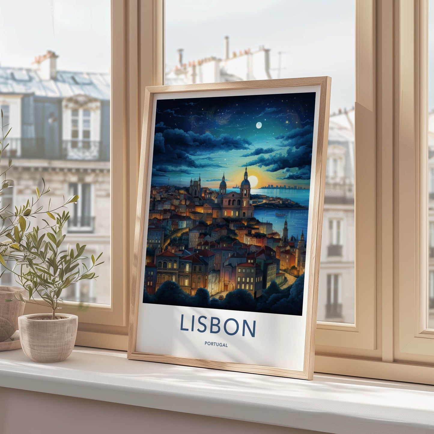 Lisbon Poster - Portugal Travel Art - Dreamy Cityscape Glow Home Decor