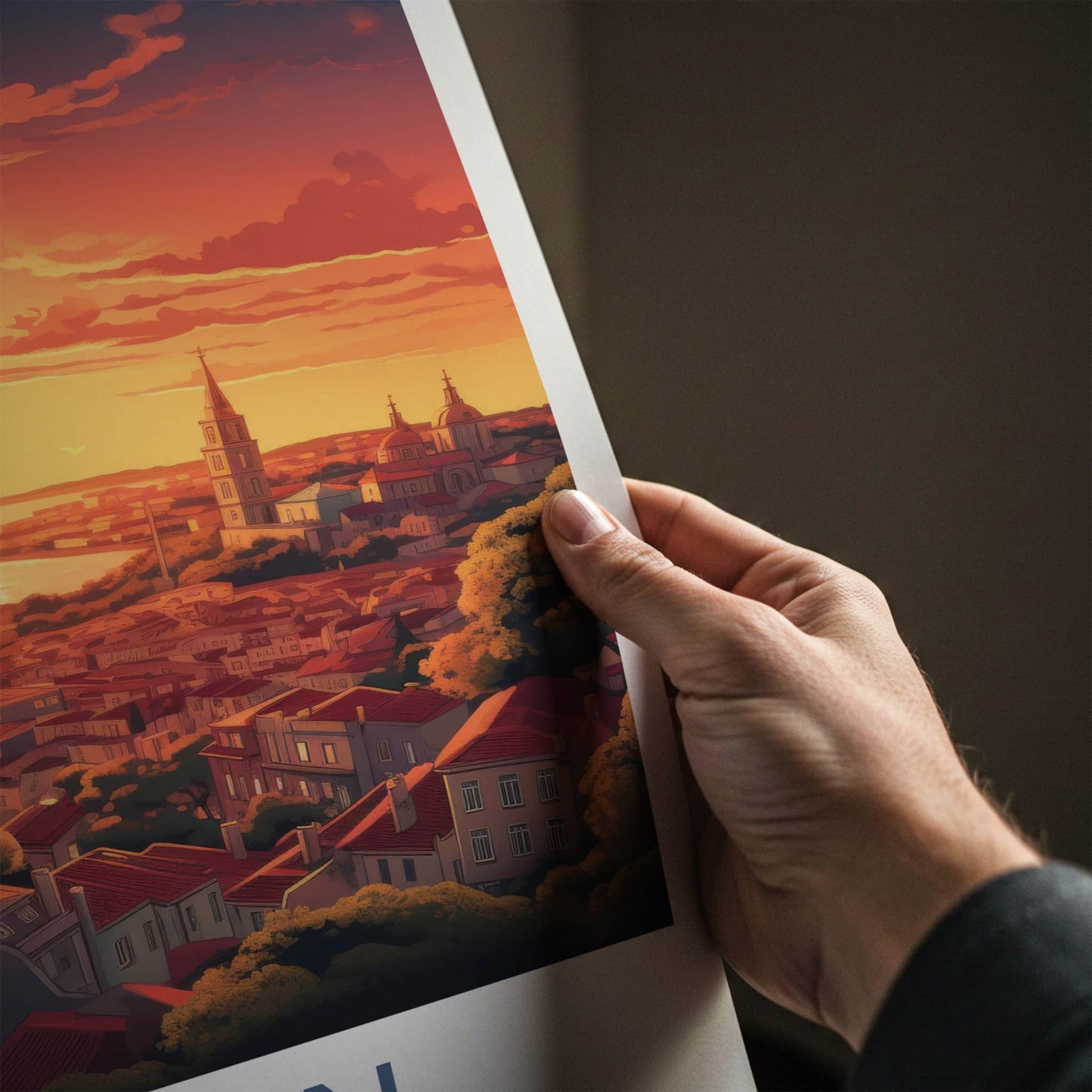 Lisbon Poster - Portugal Travel Art - Vibrant City Sunset Home Decor