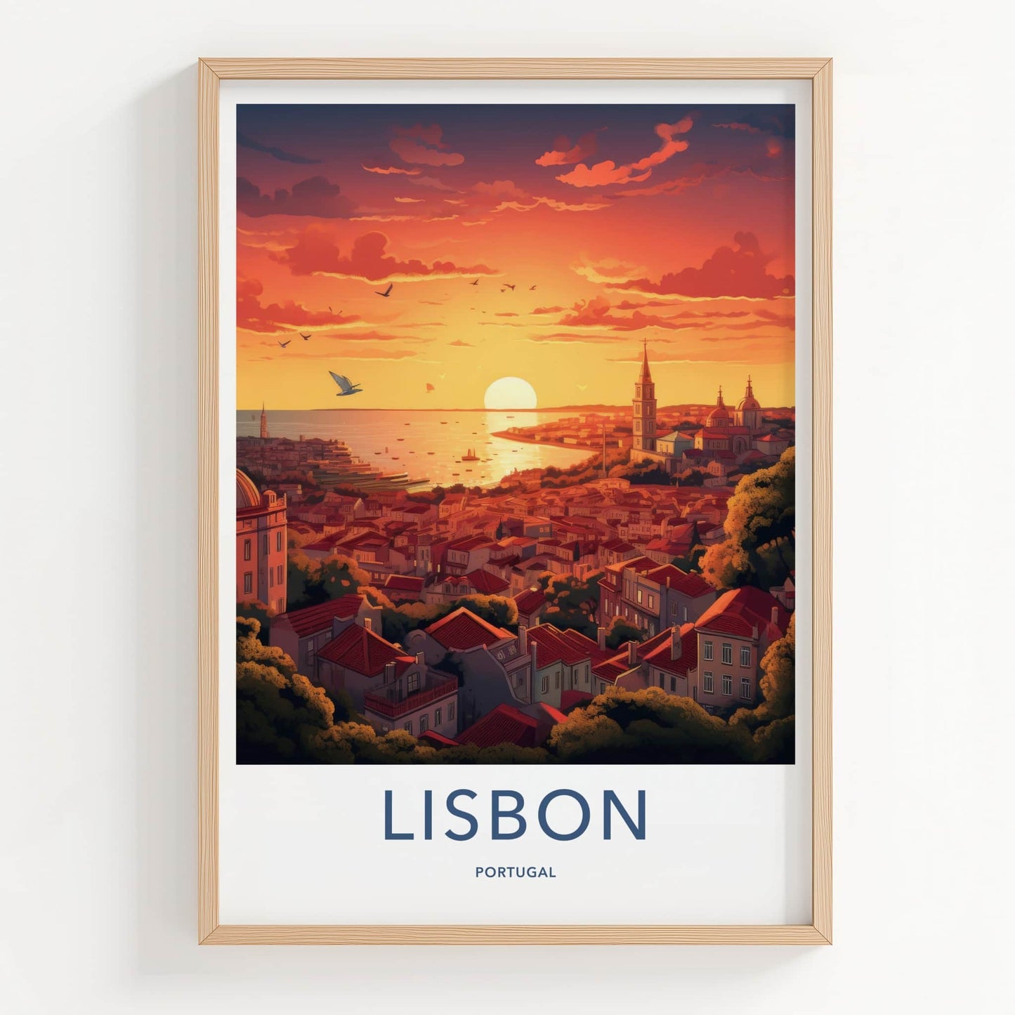 Lisbon Poster - Portugal Travel Art - Vibrant City Sunset Home Decor