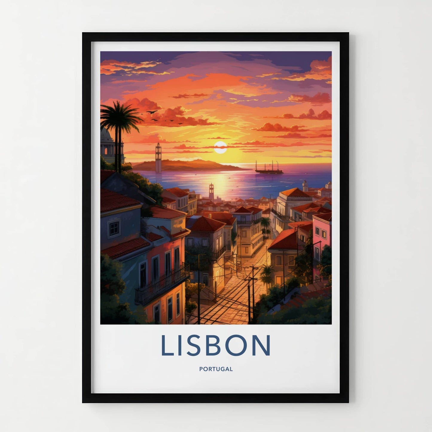 Lisbon Poster - Portugal Travel Art - Vibrant Sunset City Home Decor