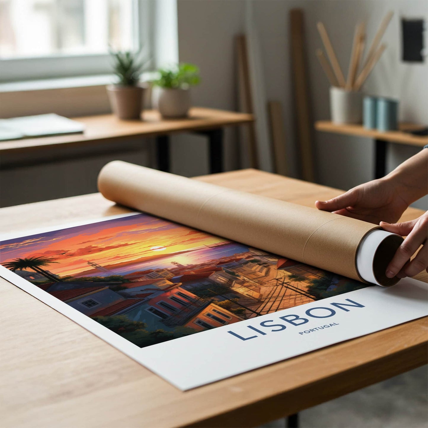 Lisbon Poster - Portugal Travel Art - Vibrant Sunset City Home Decor