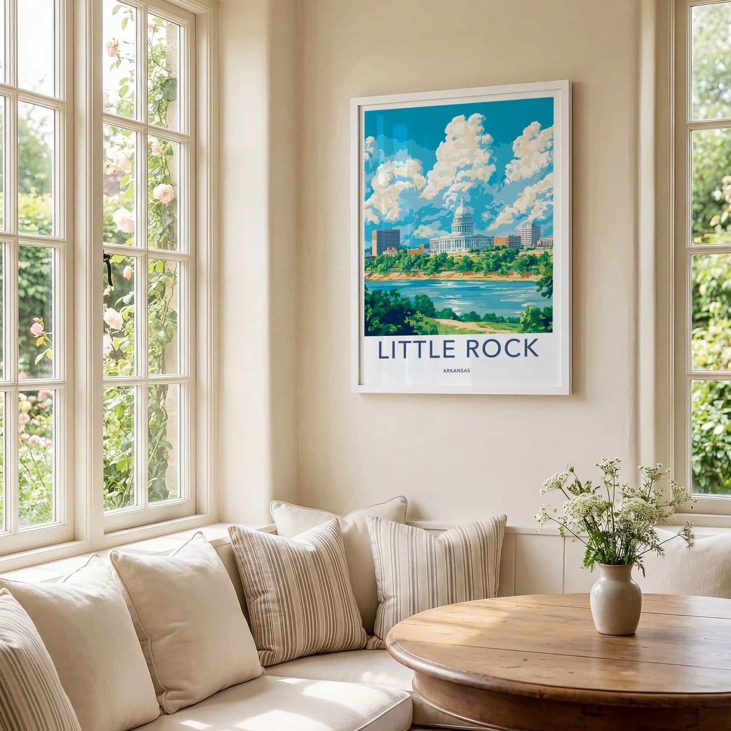 Little Rock Poster - Arkansas Travel Art - Capitol River Skyline Home Decor