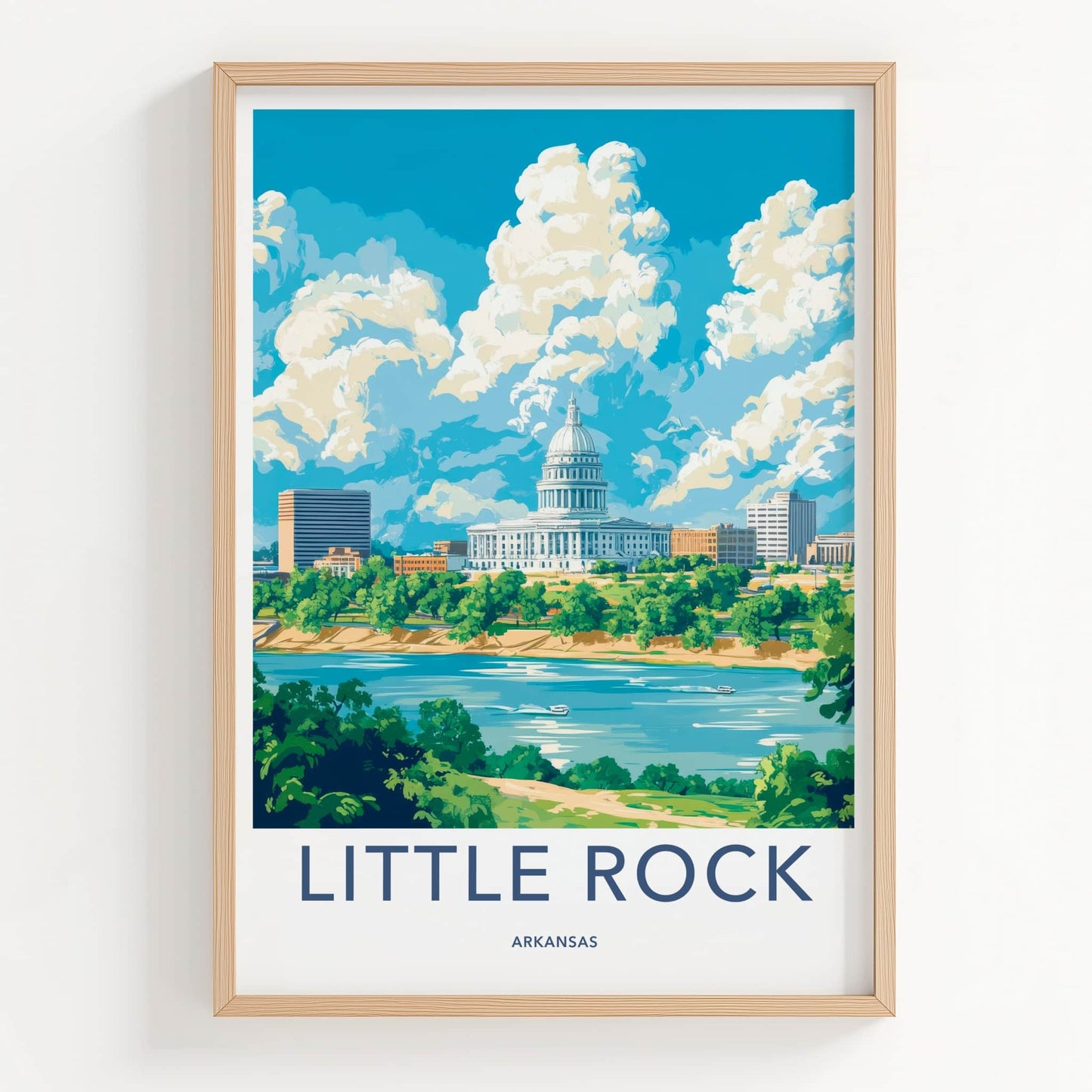 Little Rock Poster - Arkansas Travel Art - Capitol River Skyline Home Decor