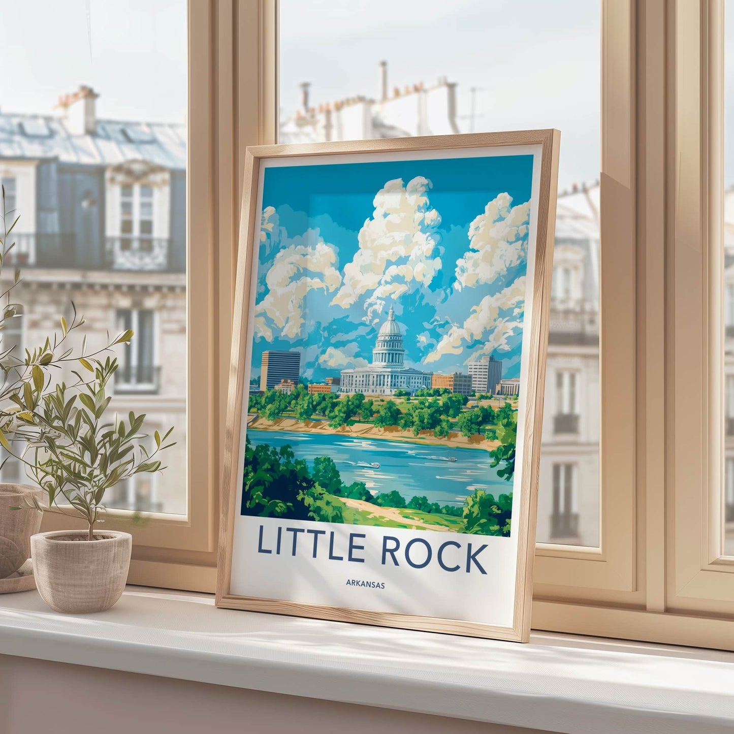 Little Rock Poster - Arkansas Travel Art - Capitol River Skyline Home Decor