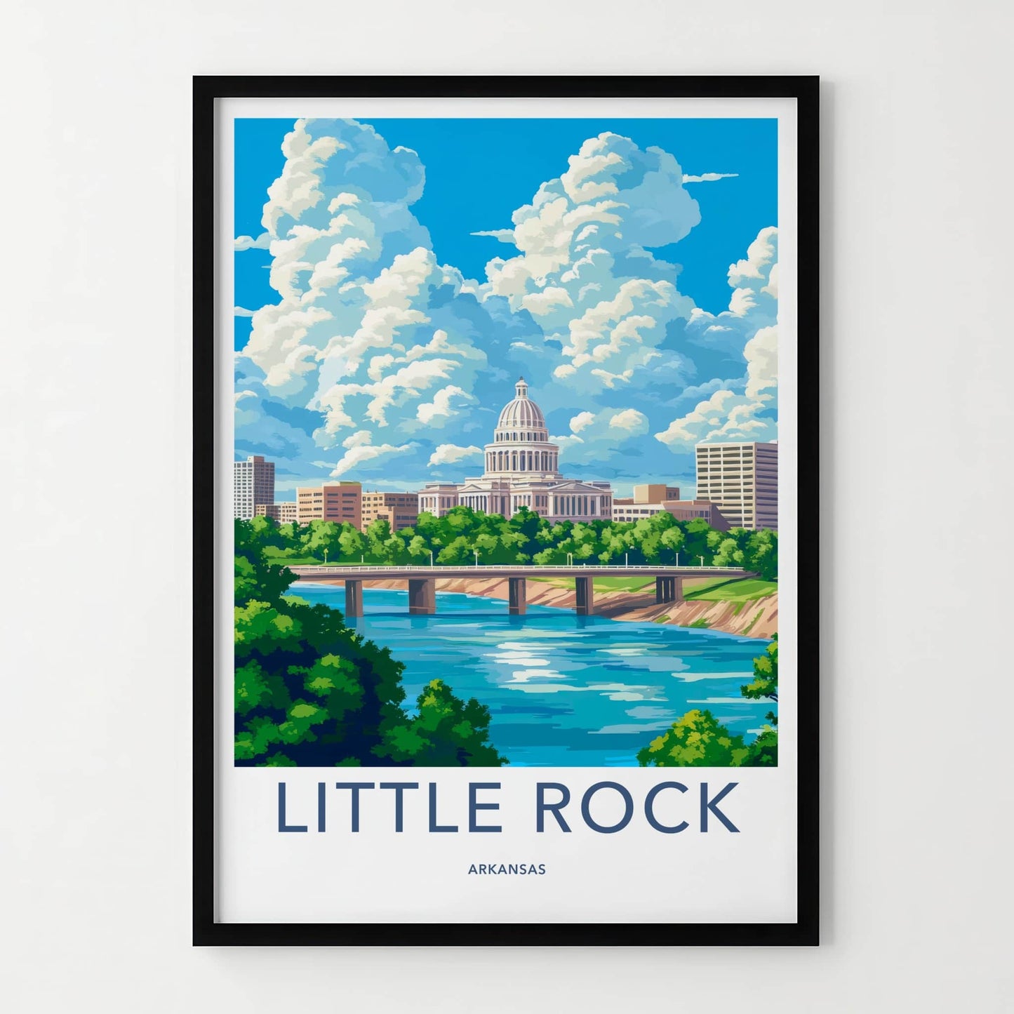 Little Rock Poster - Arkansas Wall Art - Capitol River Bridge Home Decor