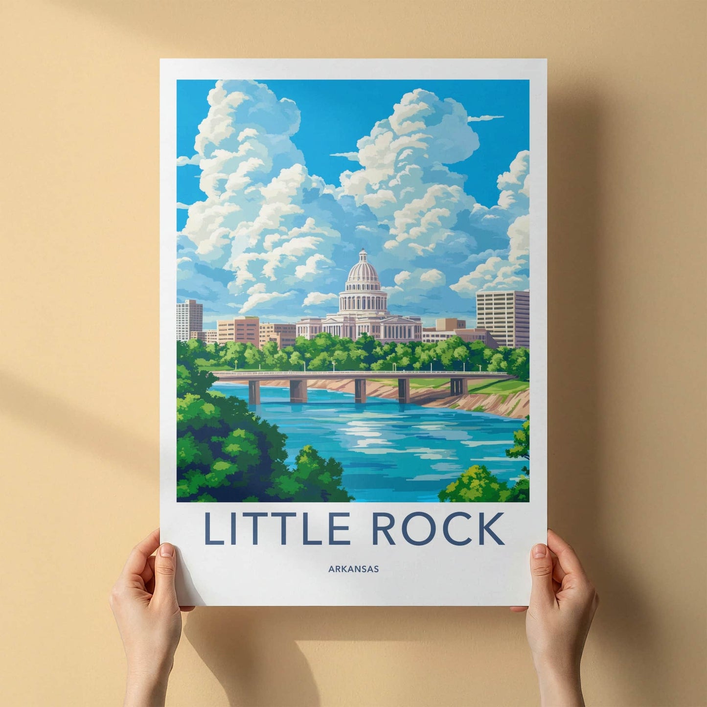 Little Rock Poster - Arkansas Wall Art - Capitol River Bridge Home Decor