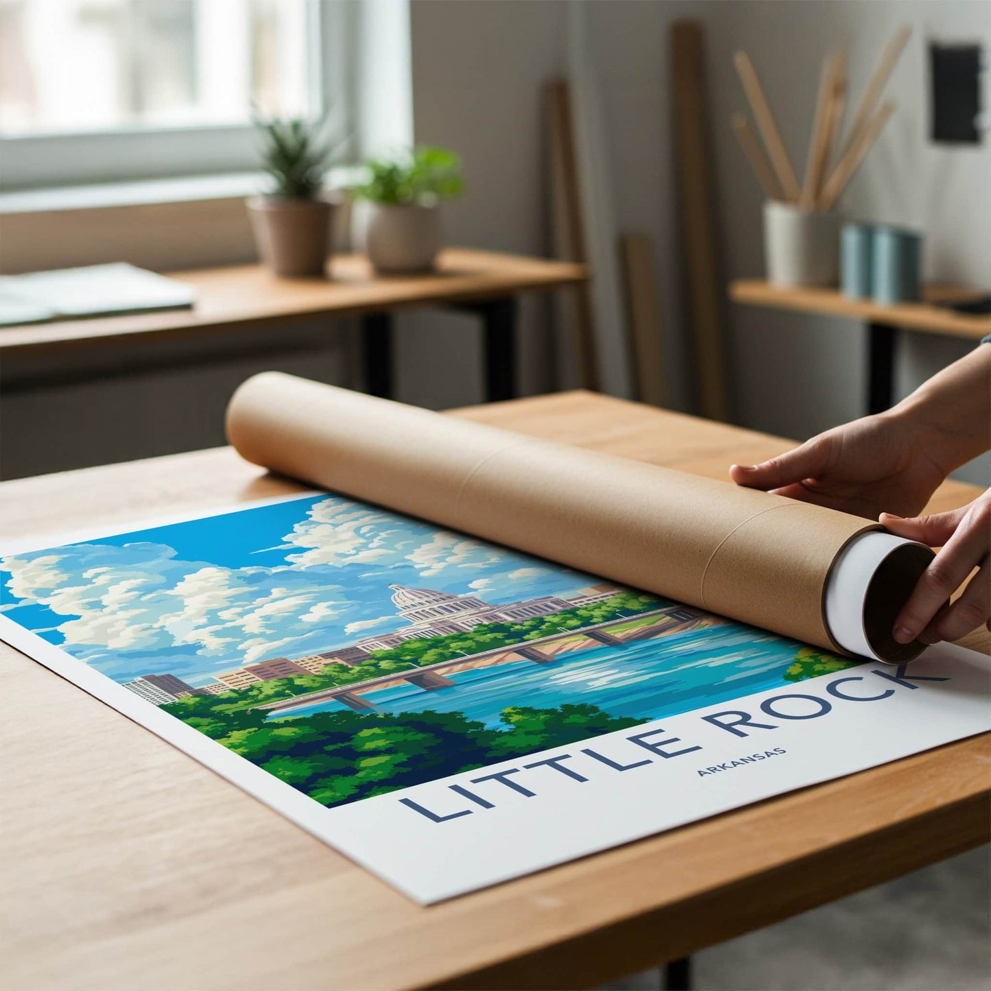Little Rock Poster - Arkansas Wall Art - Capitol River Bridge Home Decor
