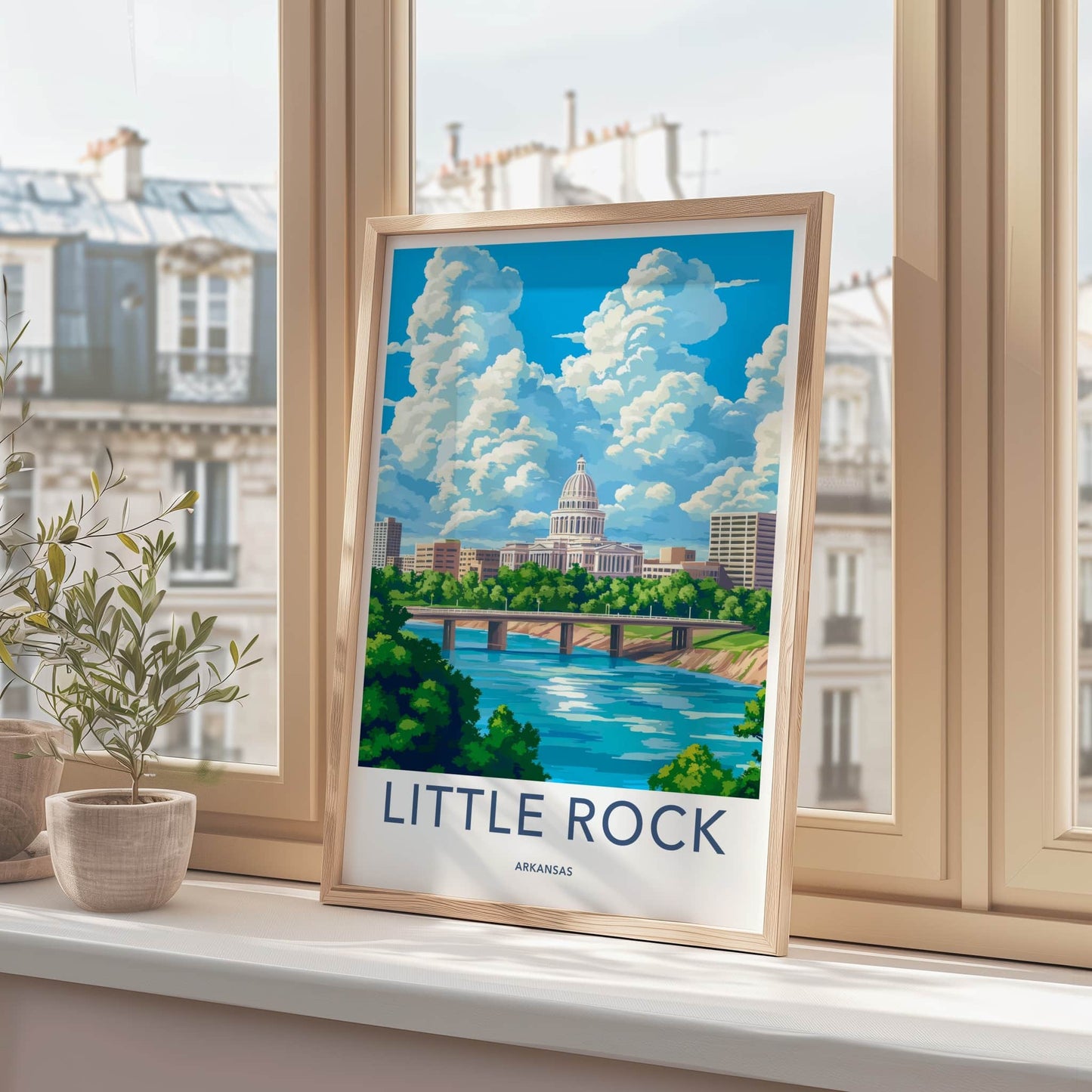 Little Rock Poster - Arkansas Wall Art - Capitol River Bridge Home Decor