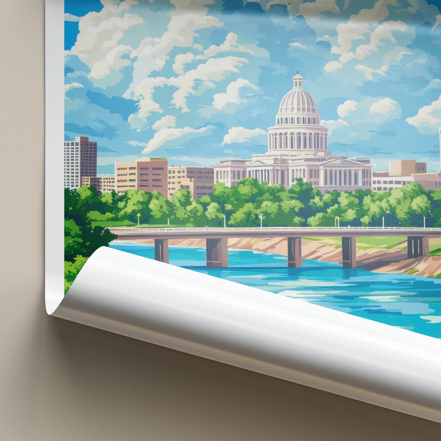 Little Rock Poster - Arkansas Wall Art - Capitol River Bridge Home Decor