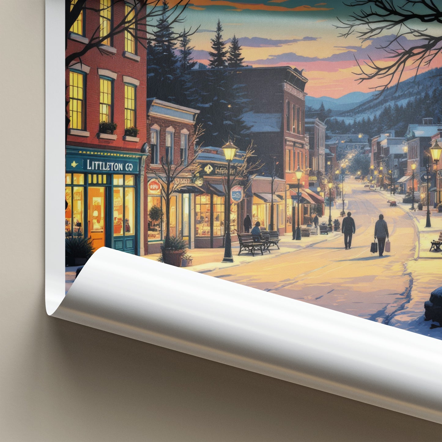 Littleton Poster - Colorado Art Print - Snowy Town Evening Home Decor