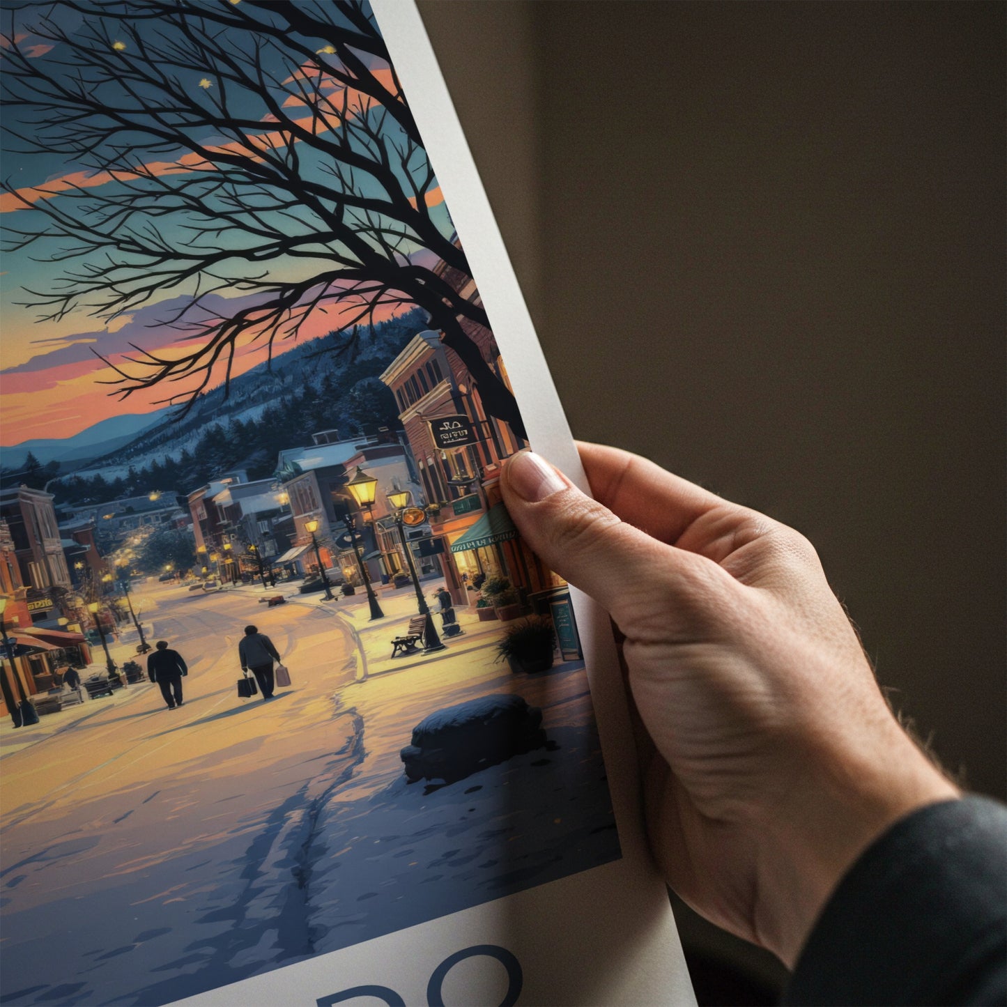 Littleton Poster - Colorado Art Print - Snowy Town Evening Home Decor