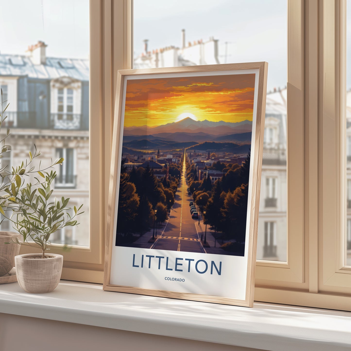 Littleton Poster - Colorado Travel Art - Golden Sunset Street Home Decor