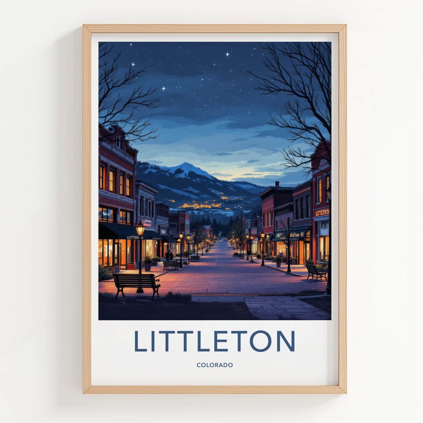 Littleton Poster - Colorado Travel Art - Starry Mountain Street Wall Decor