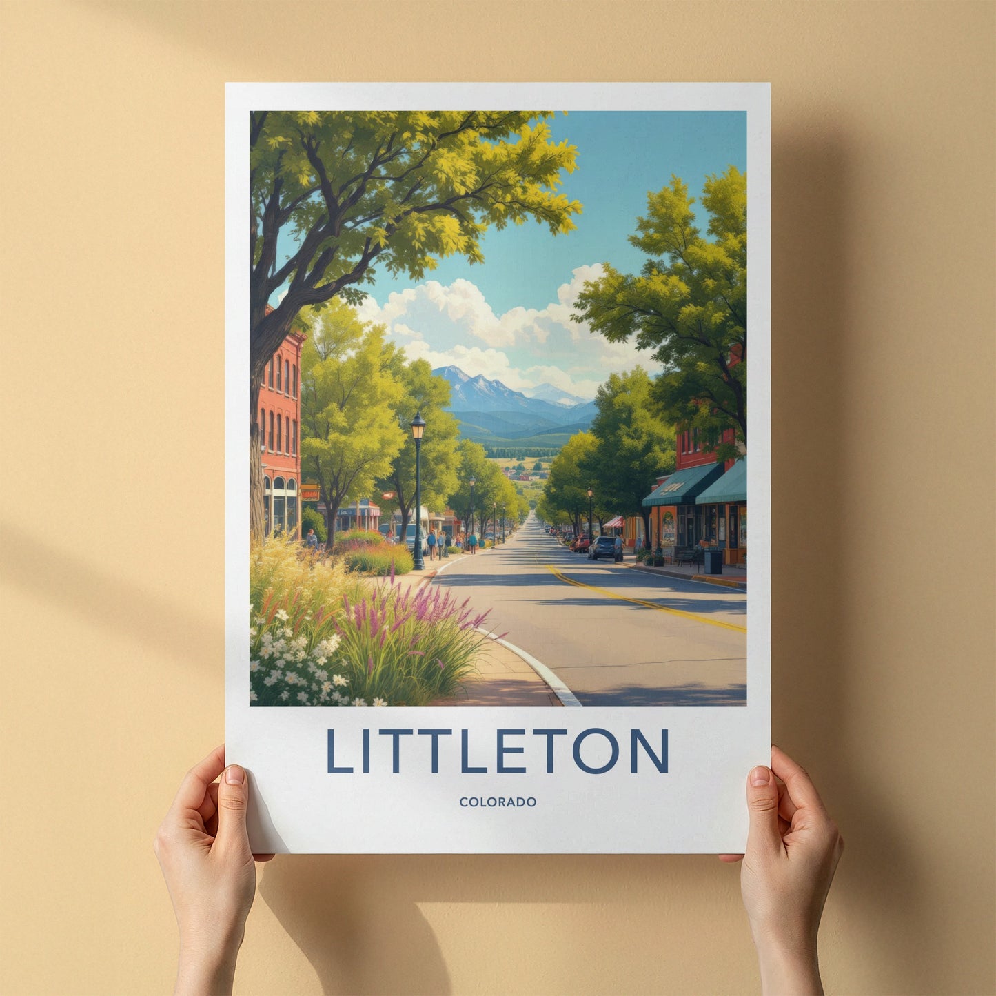 Littleton Poster - Colorado Wall Art - Leafy Street Mountains Home Decor