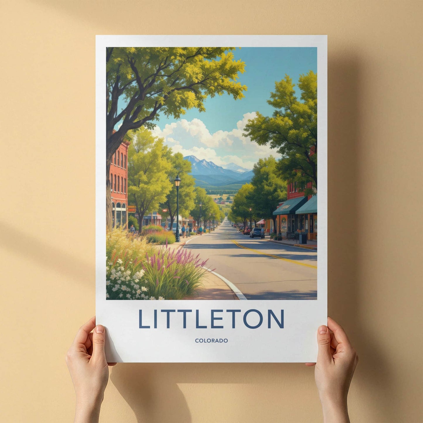 Littleton Poster - Colorado Wall Art - Leafy Street Mountains Home Decor