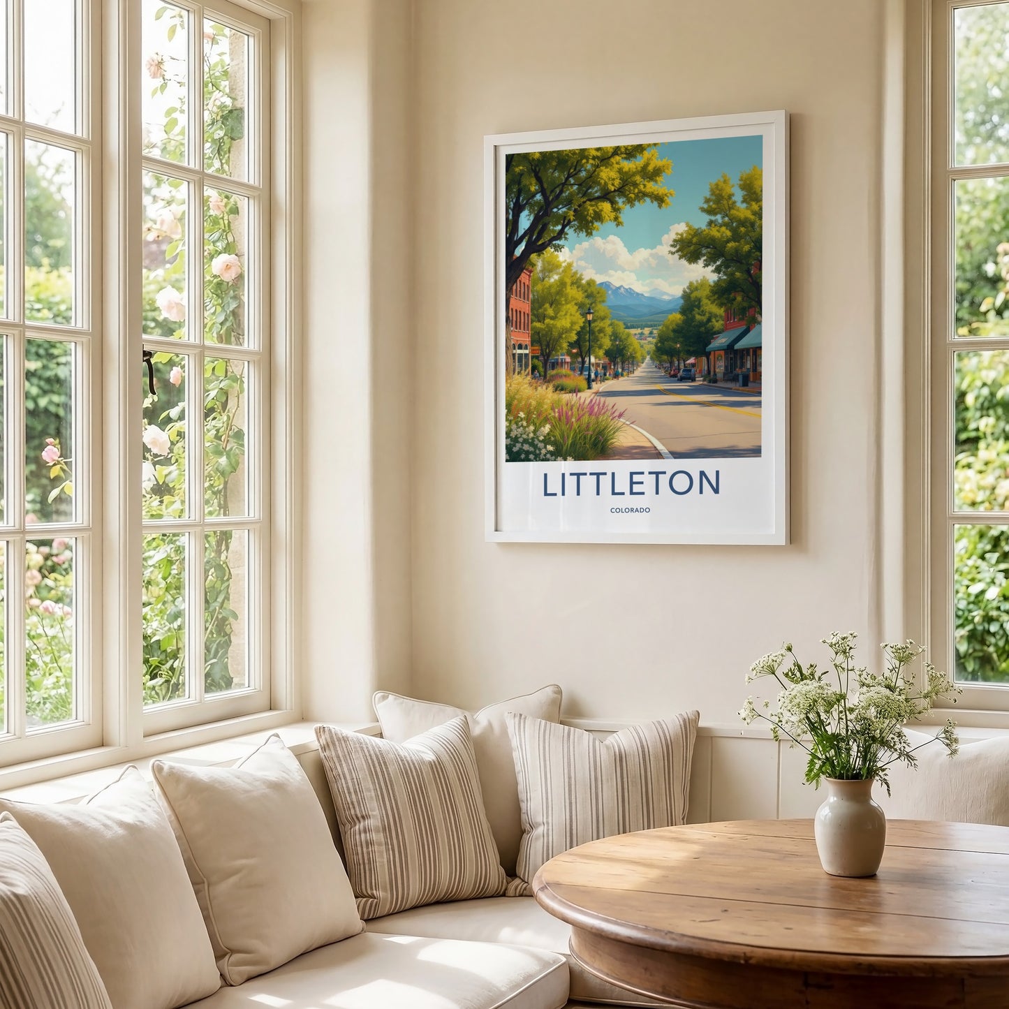 Littleton Poster - Colorado Wall Art - Leafy Street Mountains Home Decor