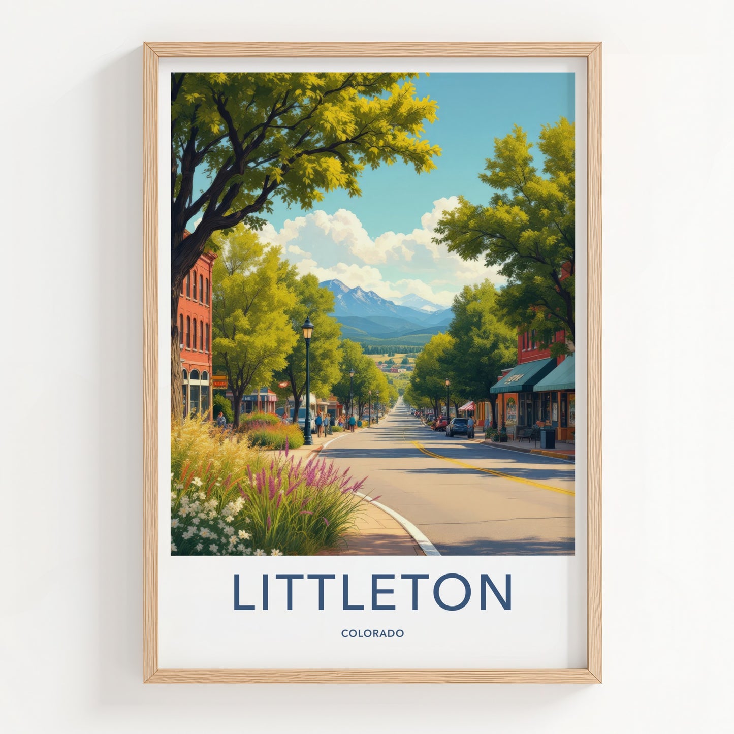 Littleton Poster - Colorado Wall Art - Leafy Street Mountains Home Decor