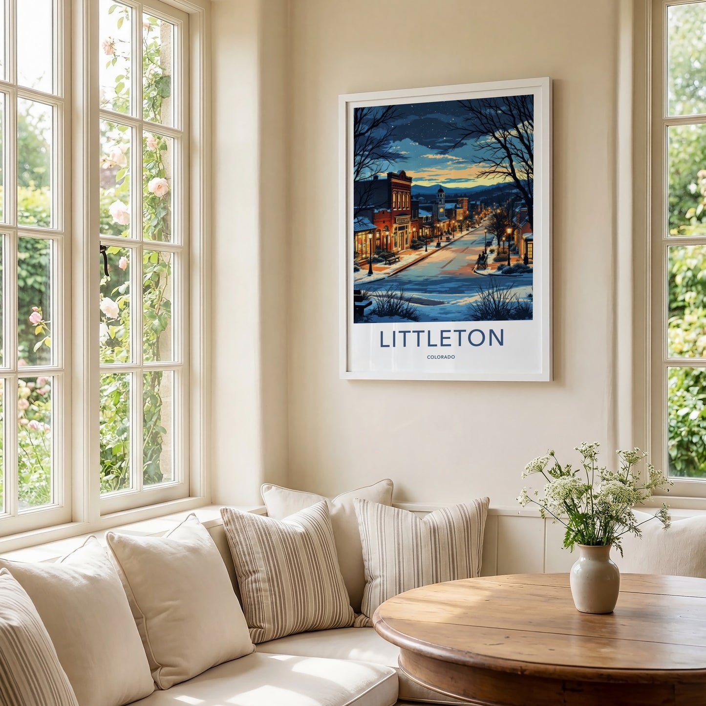 Littleton Poster - Colorado Wall Art - Snowy Town Evening Home Decor