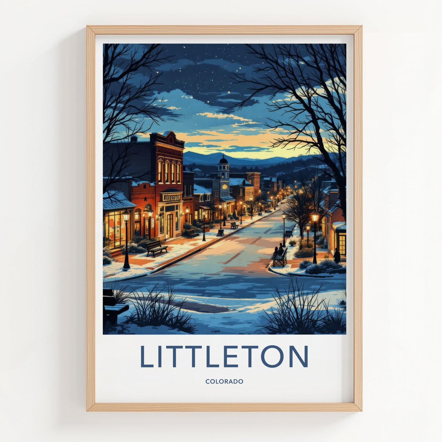 Littleton Poster - Colorado Wall Art - Snowy Town Evening Home Decor