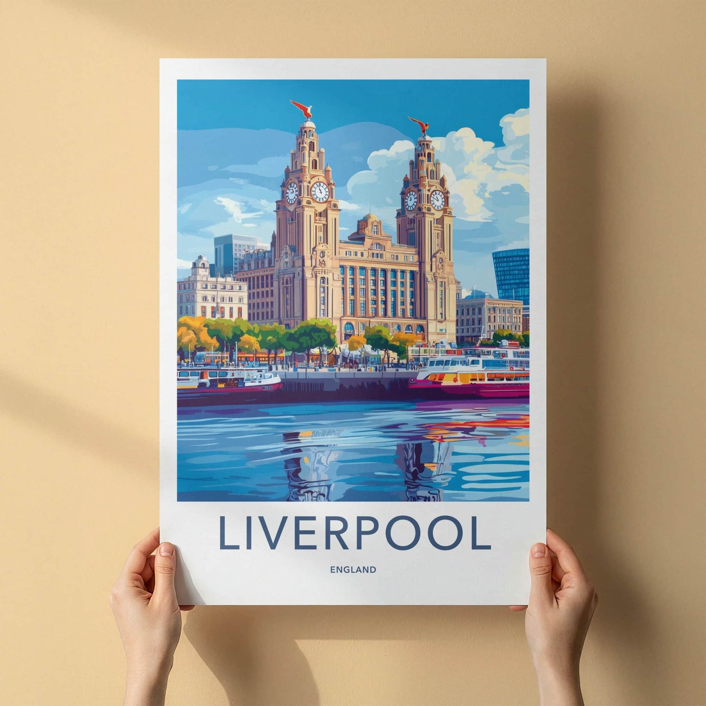 Liverpool Poster - England Travel Art - Liver Building Waterfront Wall Decor