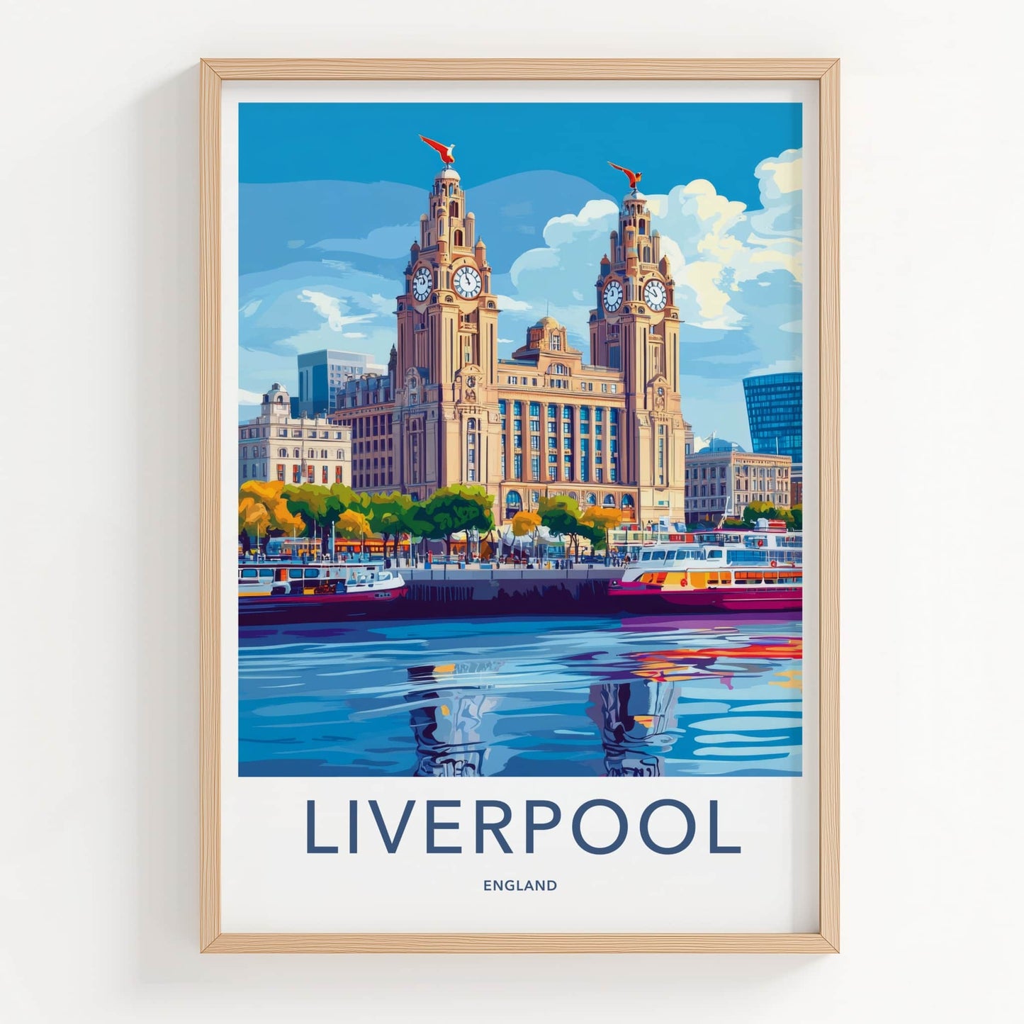Liverpool Poster - England Travel Art - Liver Building Waterfront Wall Decor