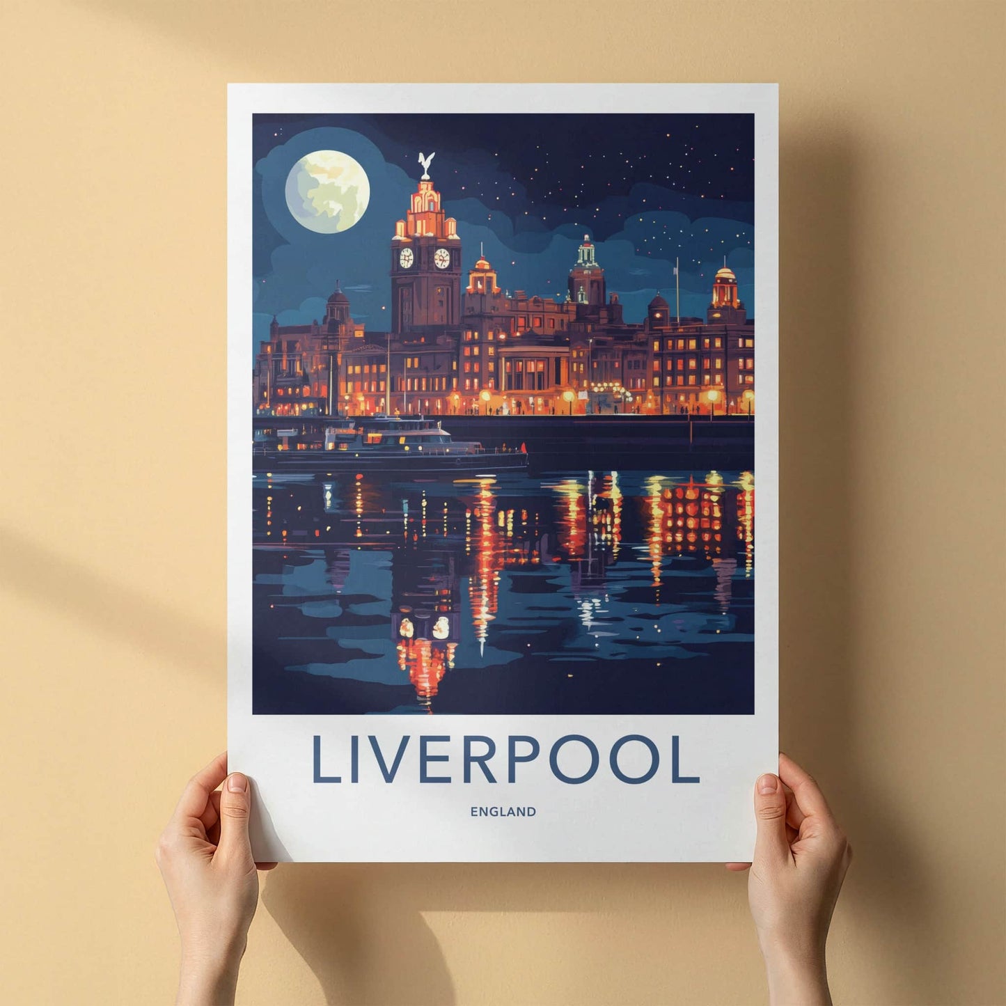 Liverpool Poster - England Travel Art - Night City Reflections Gallery Art