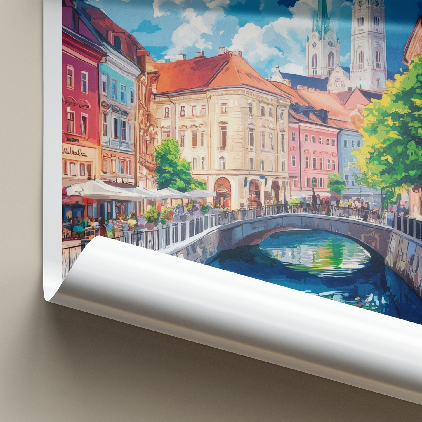 Ljubljana Poster - Slovenia Art Print - Colorful City Canal Wall Decor