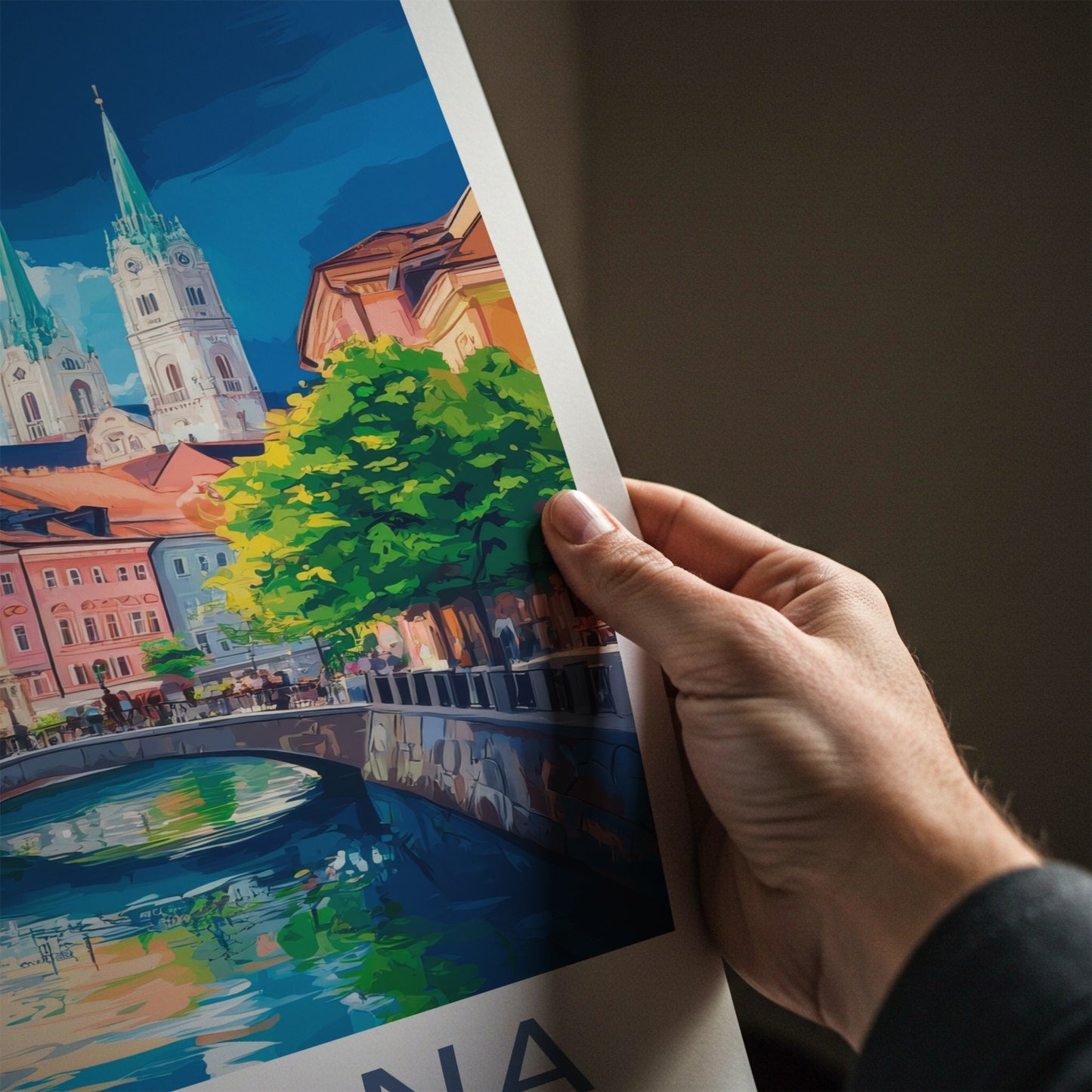 Ljubljana Poster - Slovenia Art Print - Colorful City Canal Wall Decor