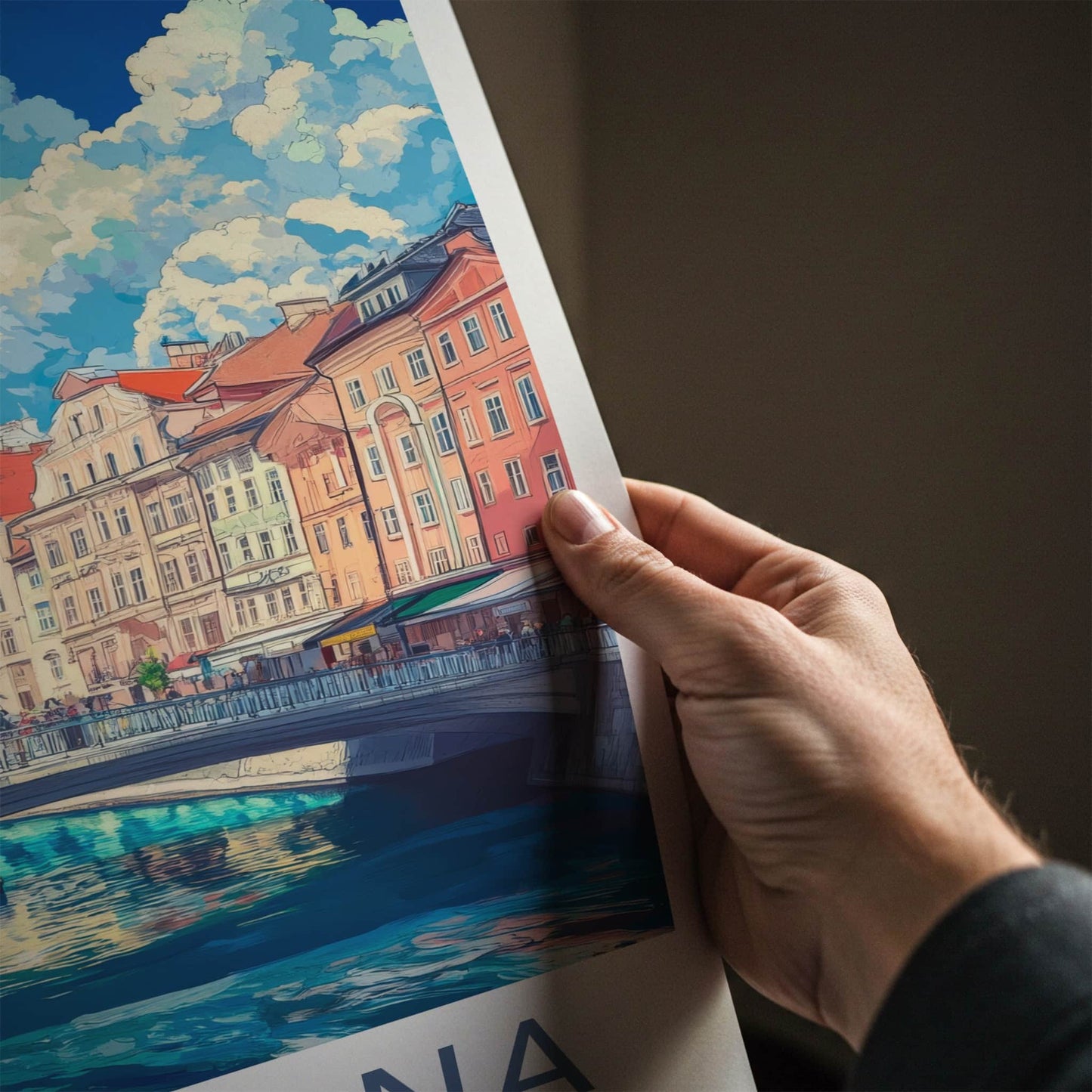 Ljubljana Poster - Slovenia Travel Art - Bustling River City Home Decor