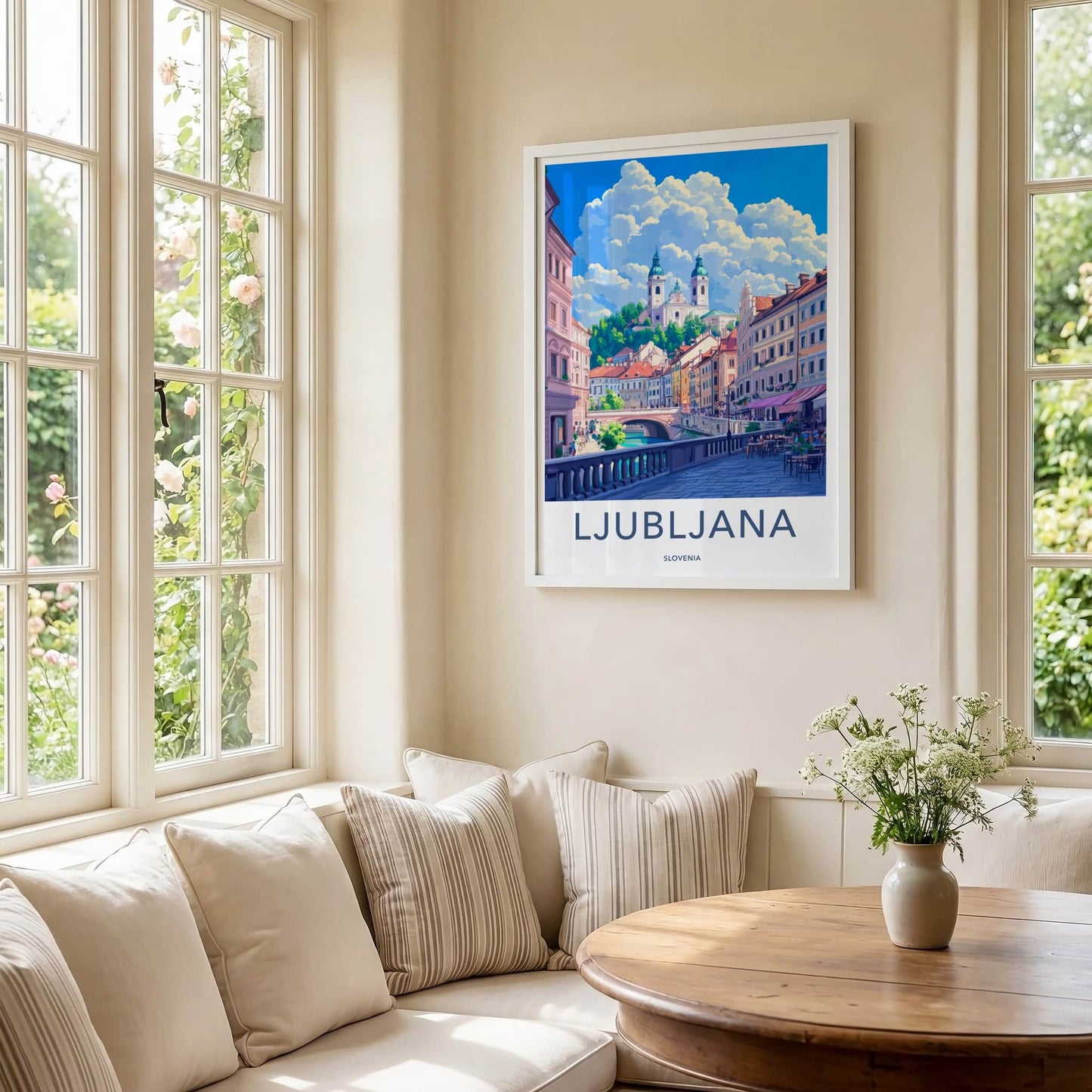 Ljubljana Poster - Slovenia Travel Art - City River Buildings Wall Decor