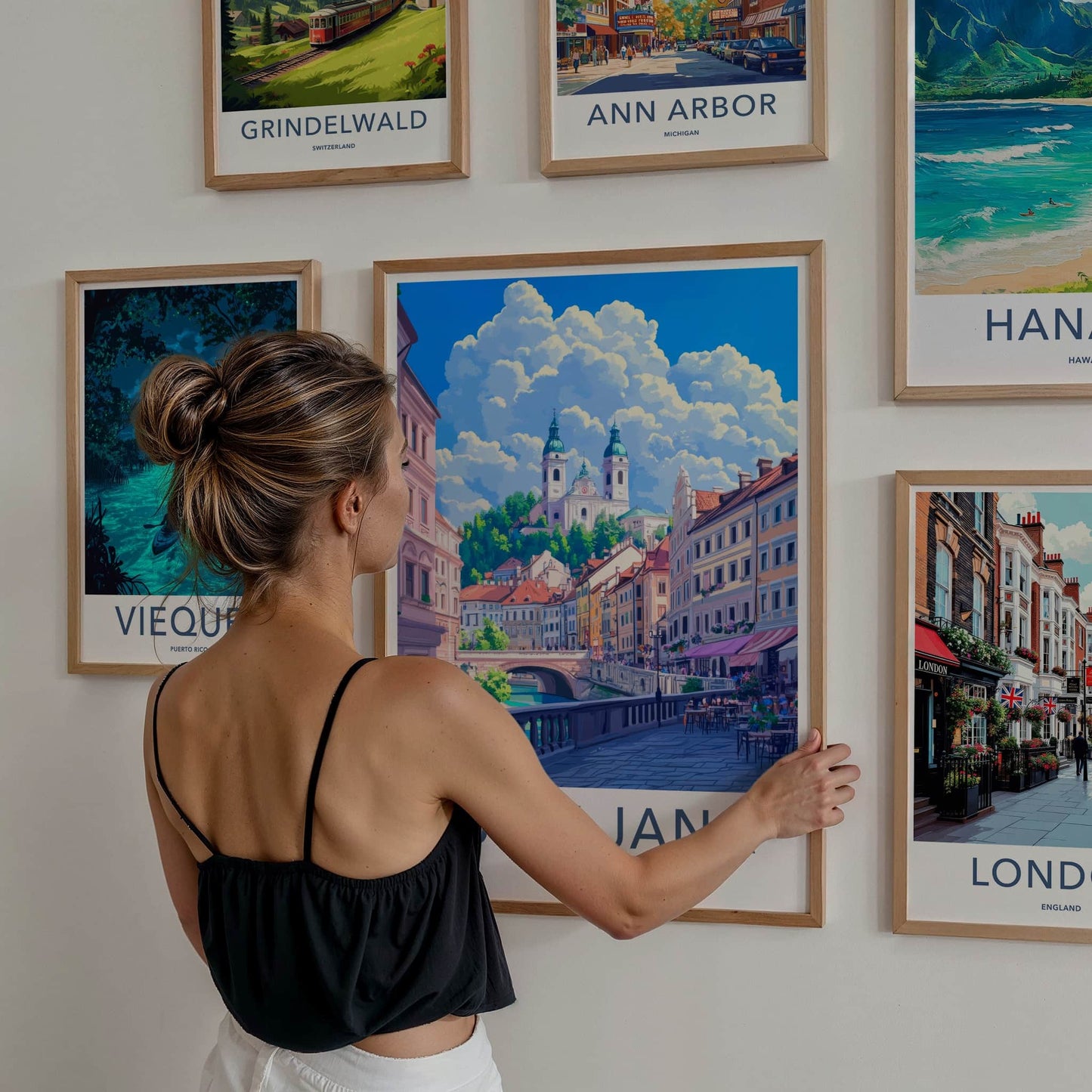 Ljubljana Poster - Slovenia Travel Art - City River Buildings Wall Decor