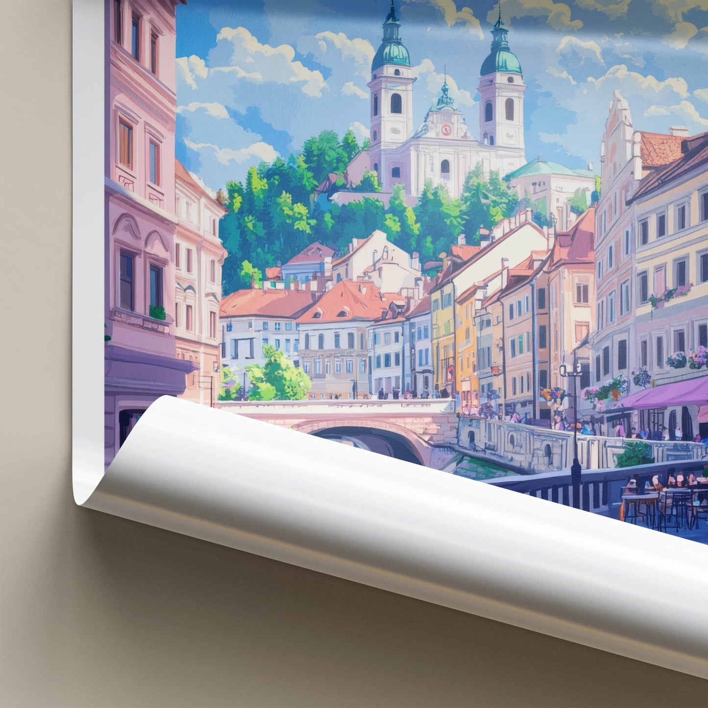 Ljubljana Poster - Slovenia Travel Art - City River Buildings Wall Decor
