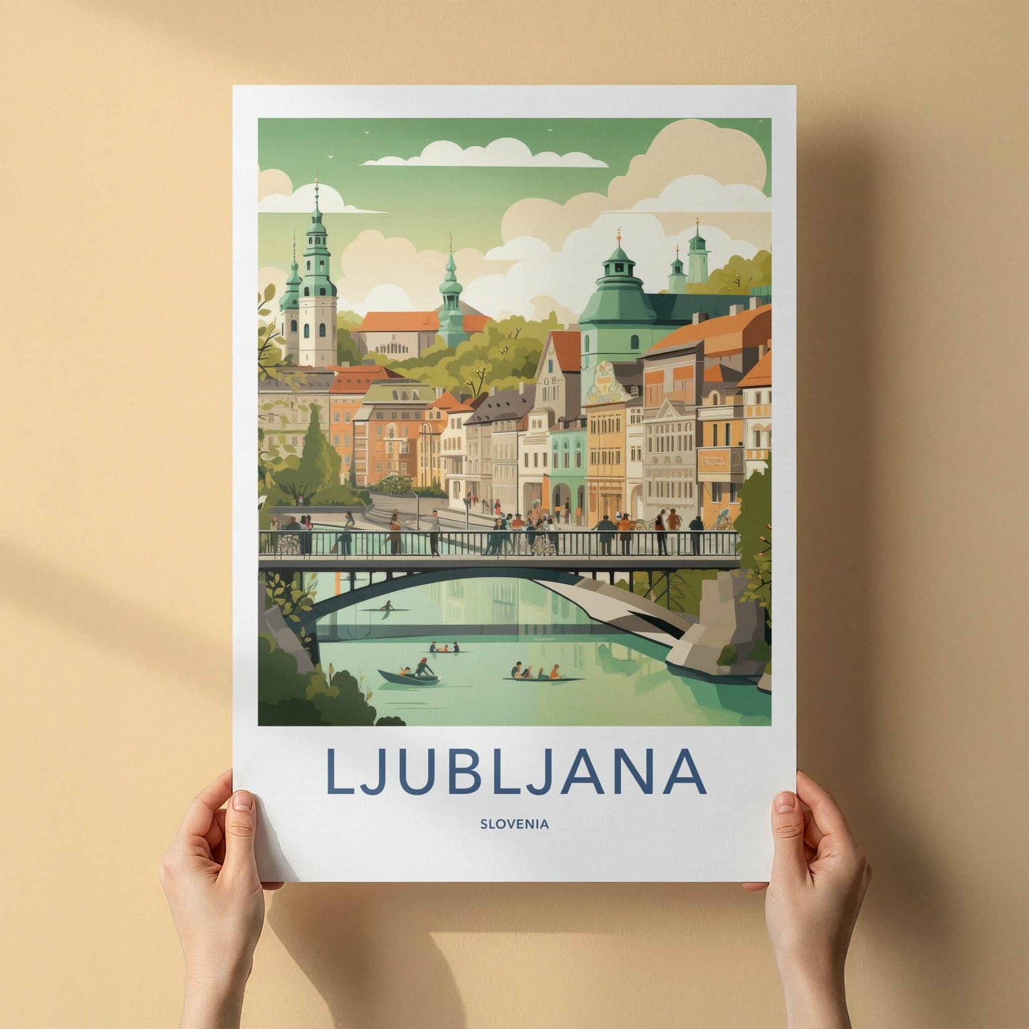 Ljubljana Poster - Slovenia Travel Art - Lively Riverfront View Wall Decor