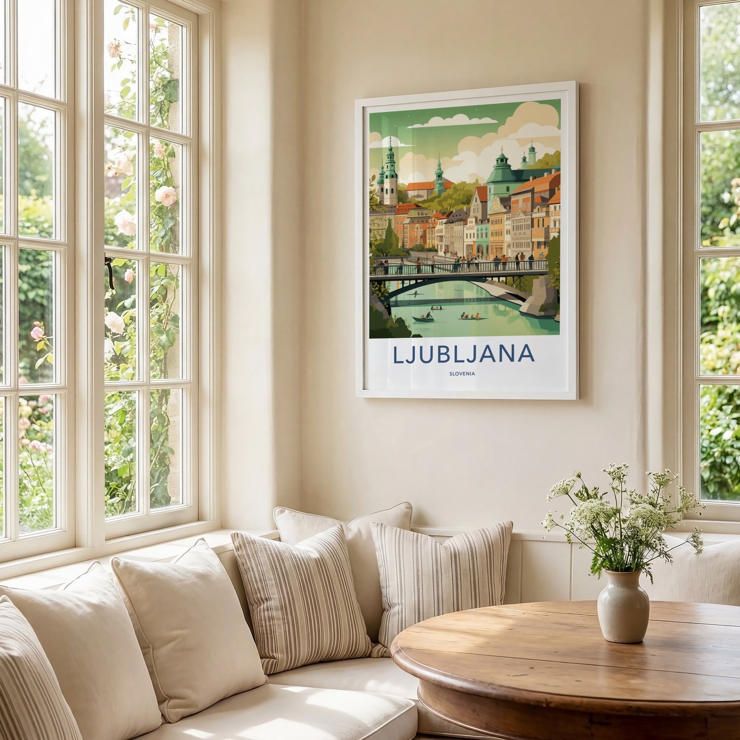 Ljubljana Poster - Slovenia Travel Art - Lively Riverfront View Wall Decor