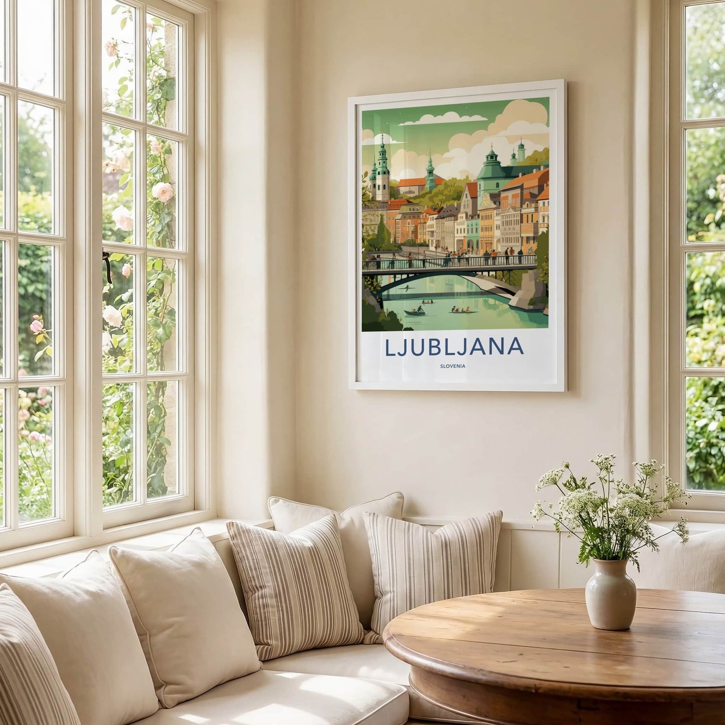 Ljubljana Poster - Slovenia Travel Art - Lively Riverfront View Wall Decor