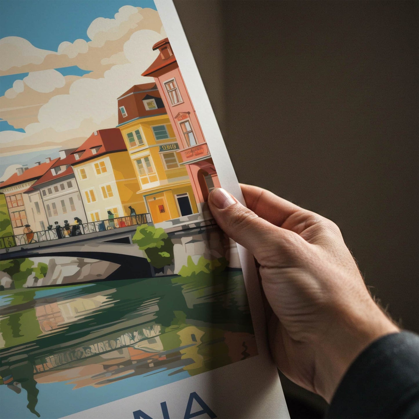 Ljubljana Poster - Slovenia Travel Art - Riverside Urban Scene Home Decor