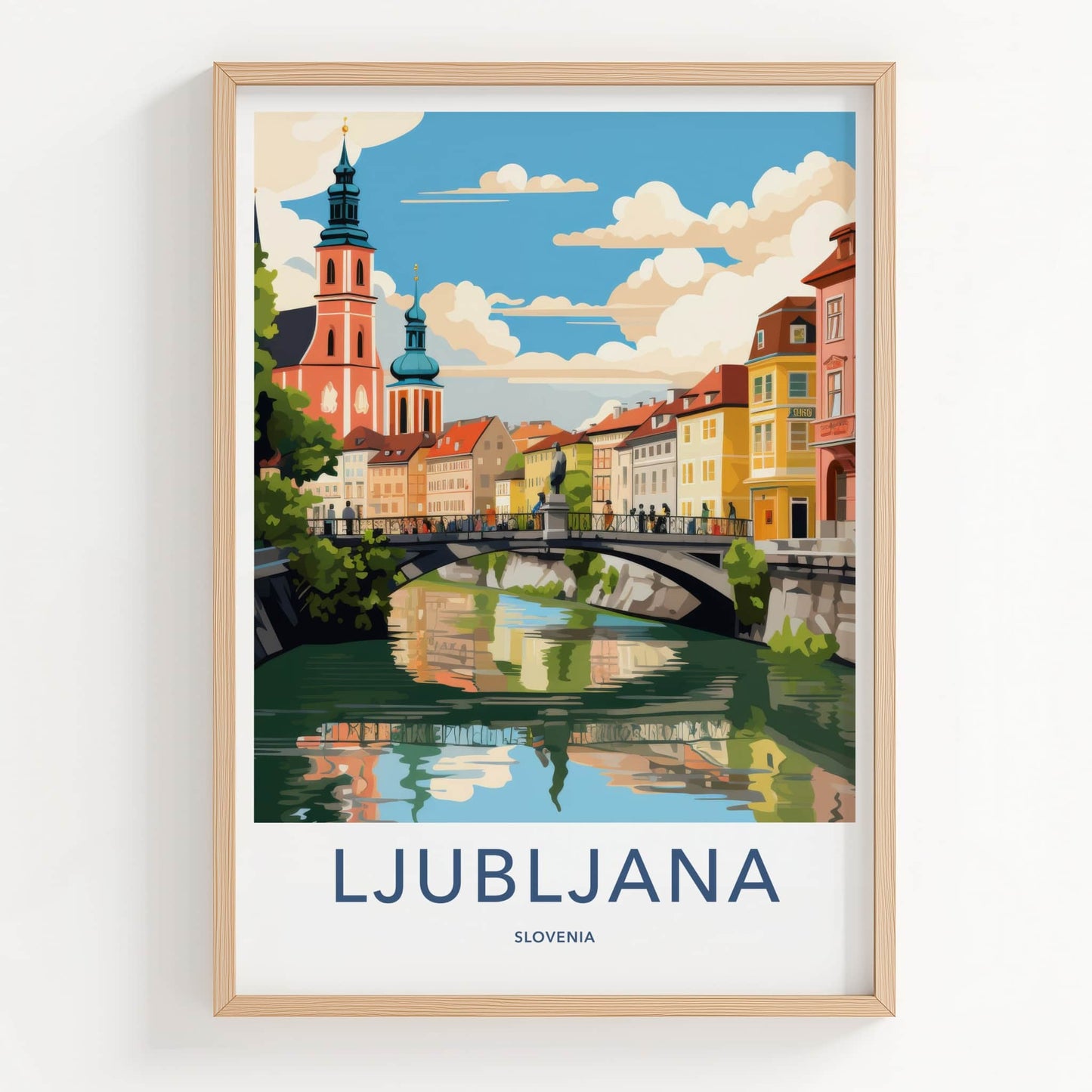 Ljubljana Poster - Slovenia Travel Art - Riverside Urban Scene Home Decor