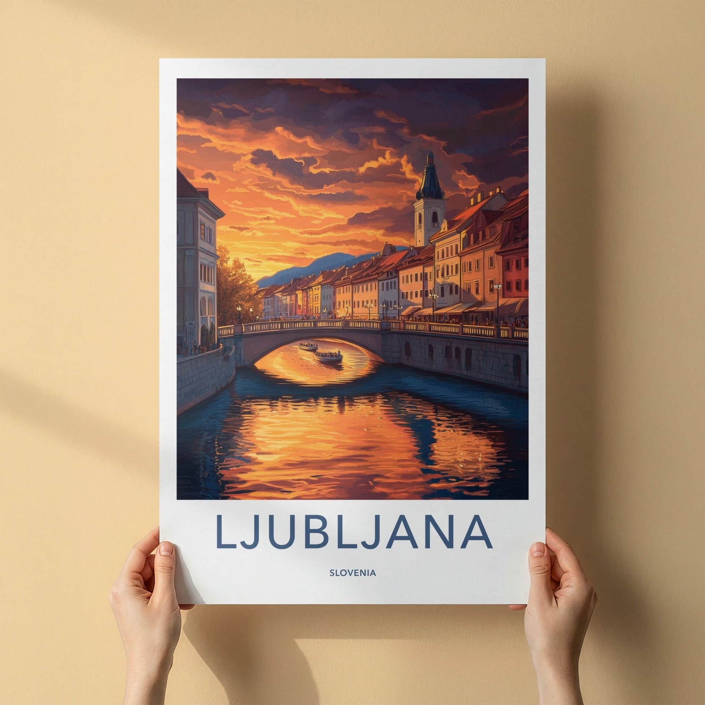 Ljubljana Poster - Slovenia Travel Art - Vibrant City Sunset Home Decor