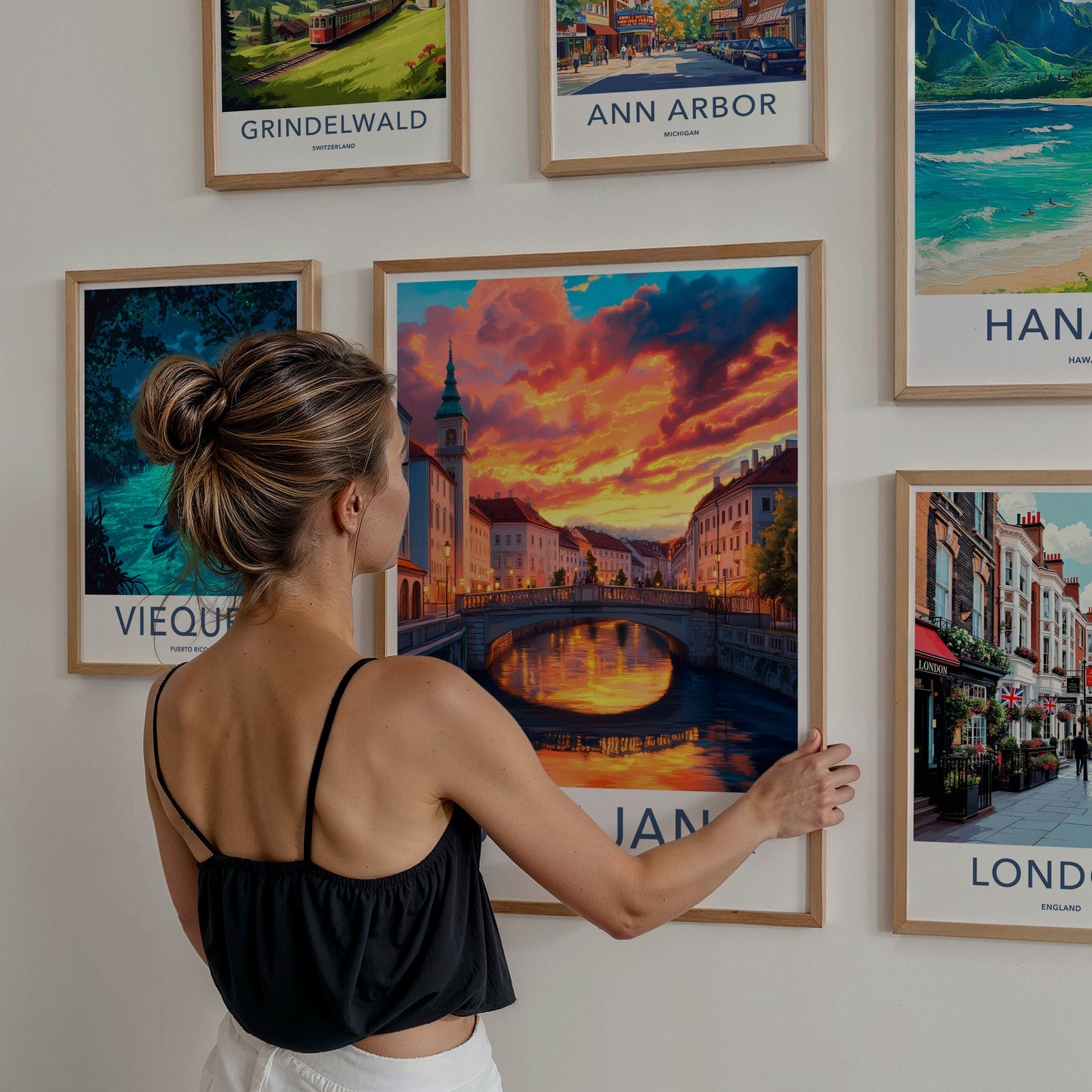 Ljubljana Poster - Slovenia Travel Print - Vibrant River Sunset Framed Decor