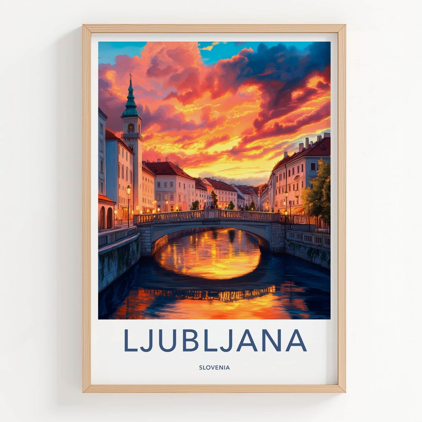 Ljubljana Poster - Slovenia Travel Print - Vibrant River Sunset Framed Decor